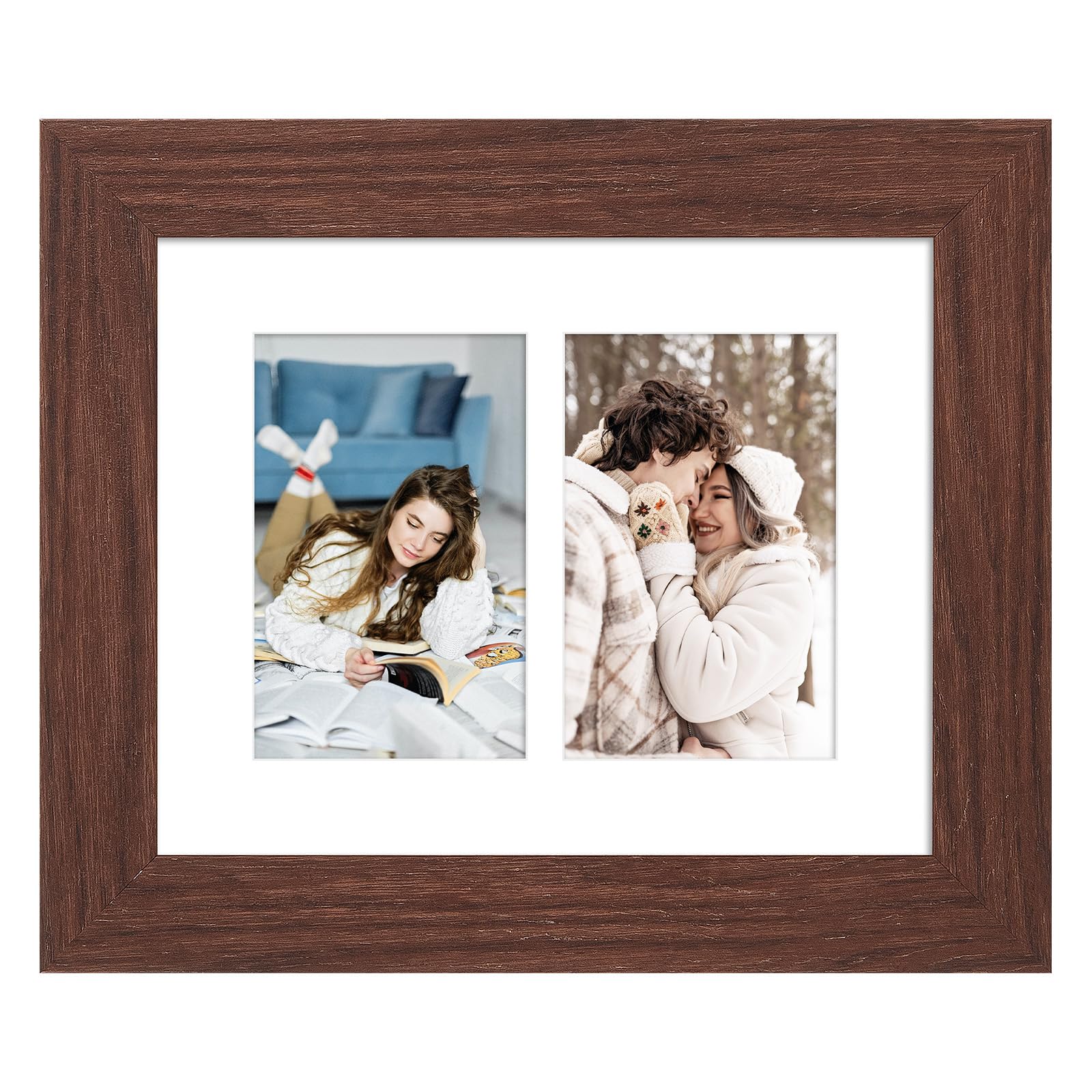 Gaevuian 8x10 Picture Frame Display Double 4X6 Picture Frame Collage,Multi Photo Frame with Mat,Plexiglass,Wall or Tabletop Decor,Walnut Wood Grain