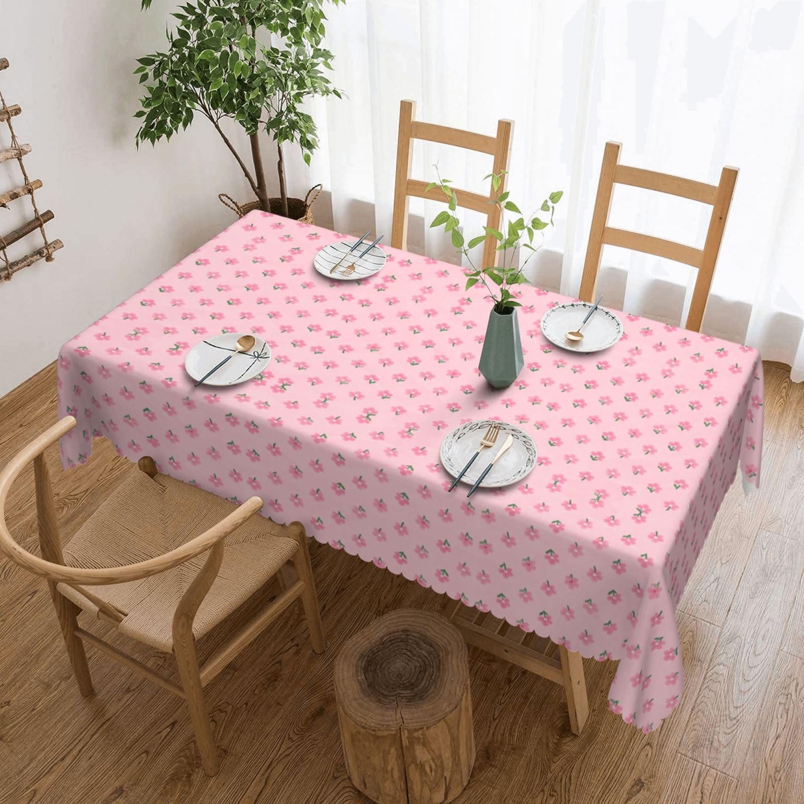 CNTDBU Floral Scalloped Edge Tablecloth 54x72-Waterproof Stain Resistant Wrinkle Free Cover, Square Table Cloth for Dining Party