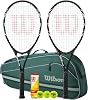 Wilson Federer Tennis Racket Twin Set, Black, with Advantage Tennis Bag and Balls