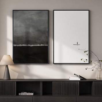Framed Black and White Abstract Wall Art for Living Room Set of 2, 24x36 In