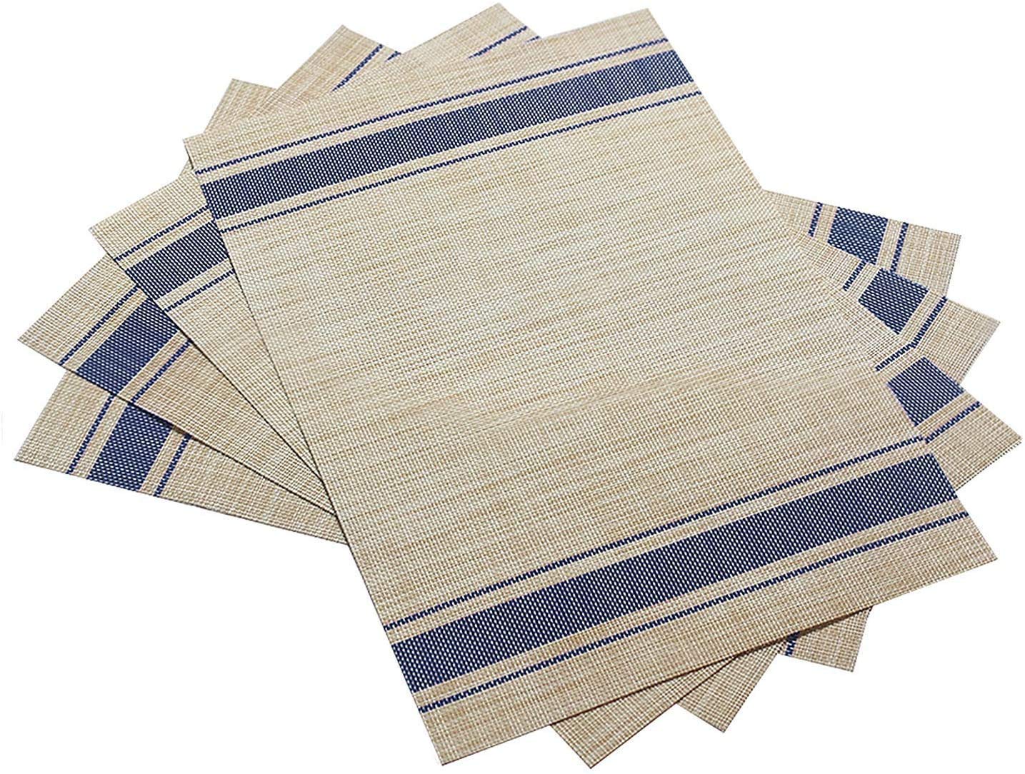 Placemats Dining Mats, Heat-Resistant Placemats Stain Resistant Anti-Skid Washable PVC Table Mats Woven Vinyl mats 45x30 cm (Blue, 6) — Amazon image 5