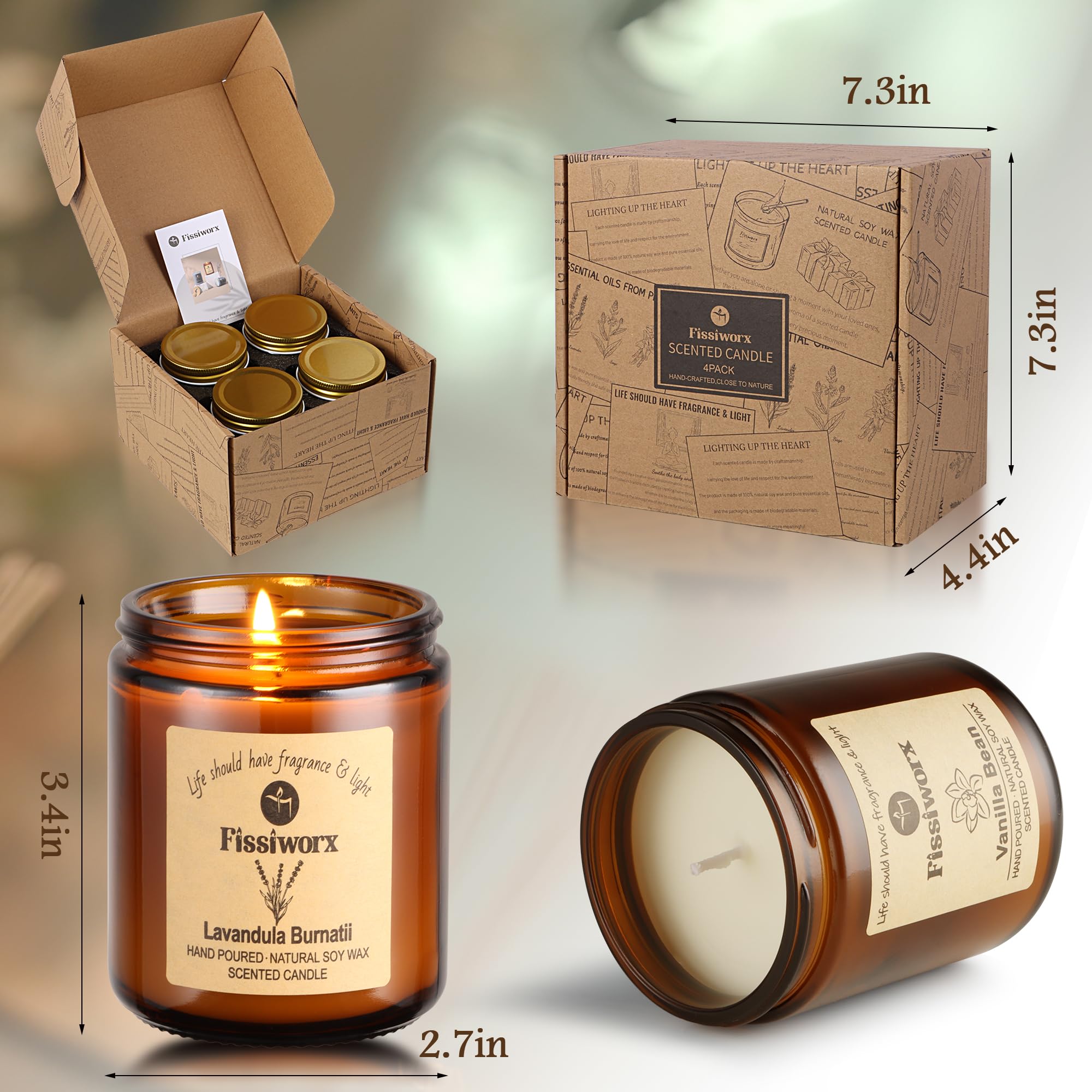 Juego de 4 velas perfumadas, velas aromáticas para el hogar, eliminación de olores, alivio del estrés, 30 onzas, juego de regalo de cera de soja de larga duración para mujeres