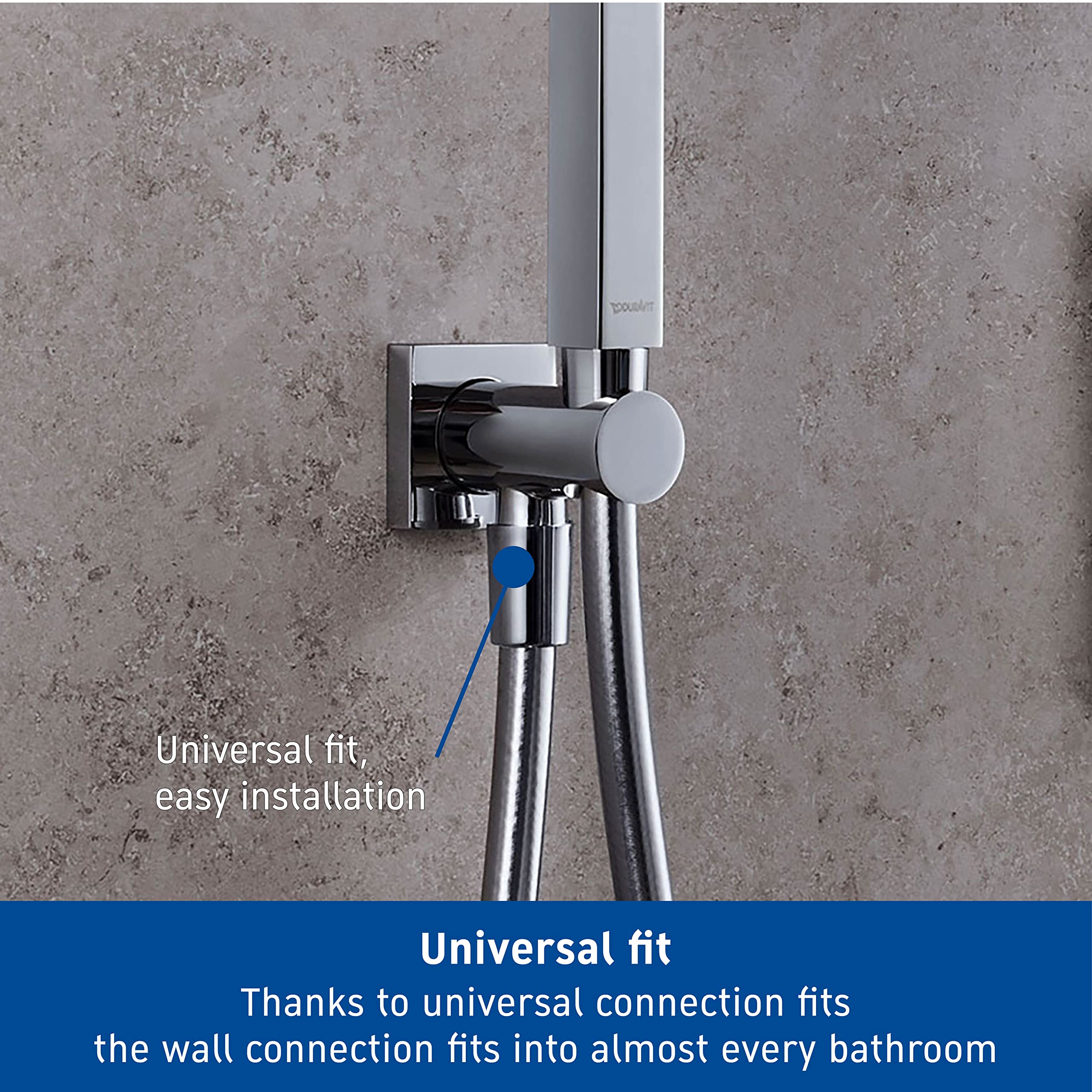 Duravit Universal Codo de conexión a la pared, Conexión de manguera incl. soporte de ducha, Codo de conexión a la ducha con tapa redonda, cromo