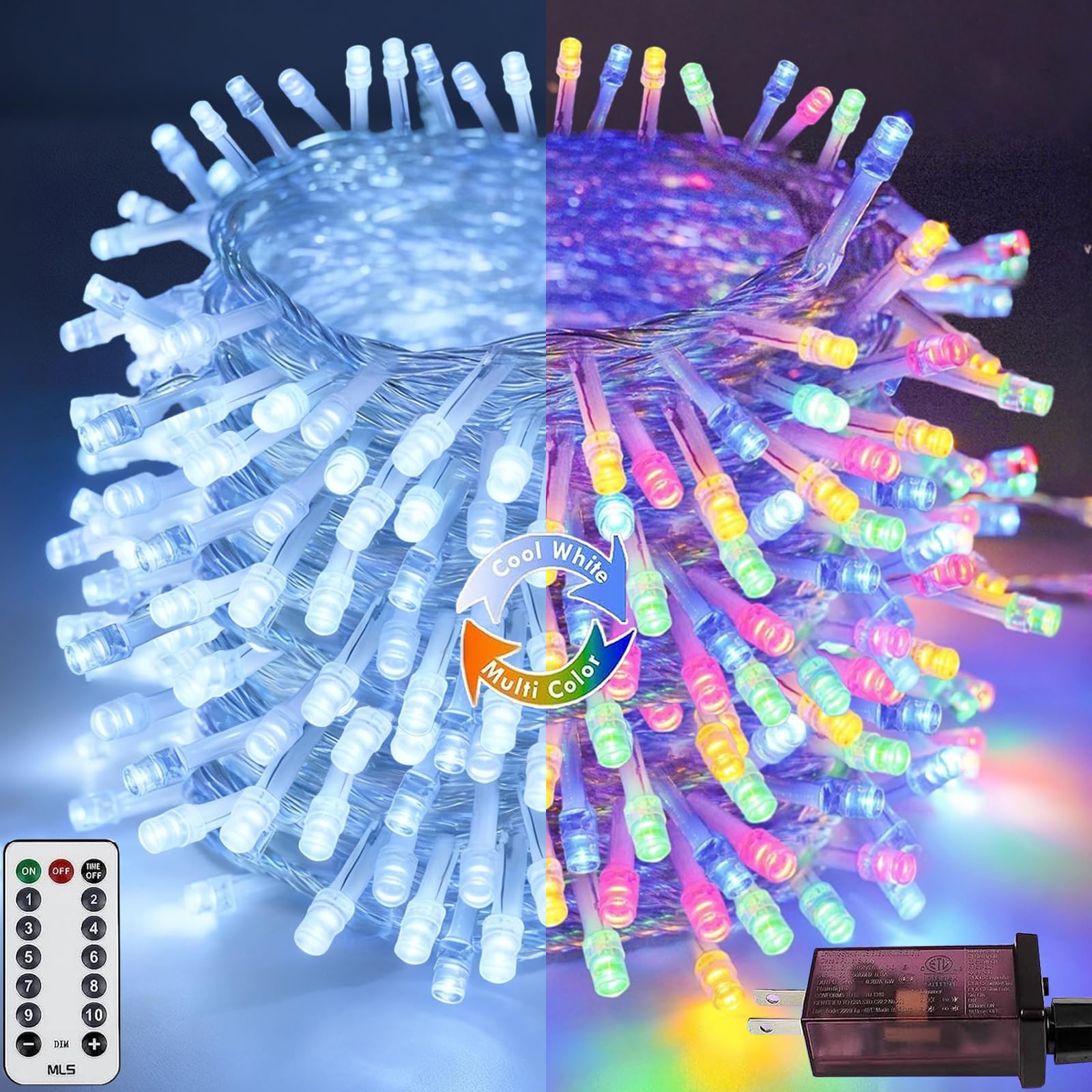 88FT 240LED Connectable String Lights Indoor Outdoor Clear Wire, Cold White⇋Multicolor Christmas String Lights, Plug in Twinkle Fairy Light With Timer