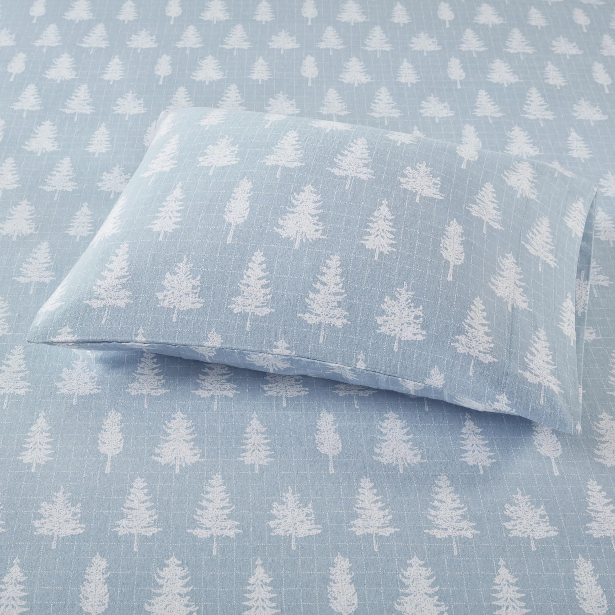 Sleep Philosophy True North Cozy Flannel Warm 100% Cotton Sheet - Novelty Print Animals Stars Cute Ultra Soft Cold Weather Bedding Set, Full, Blue Forest 4 Piece