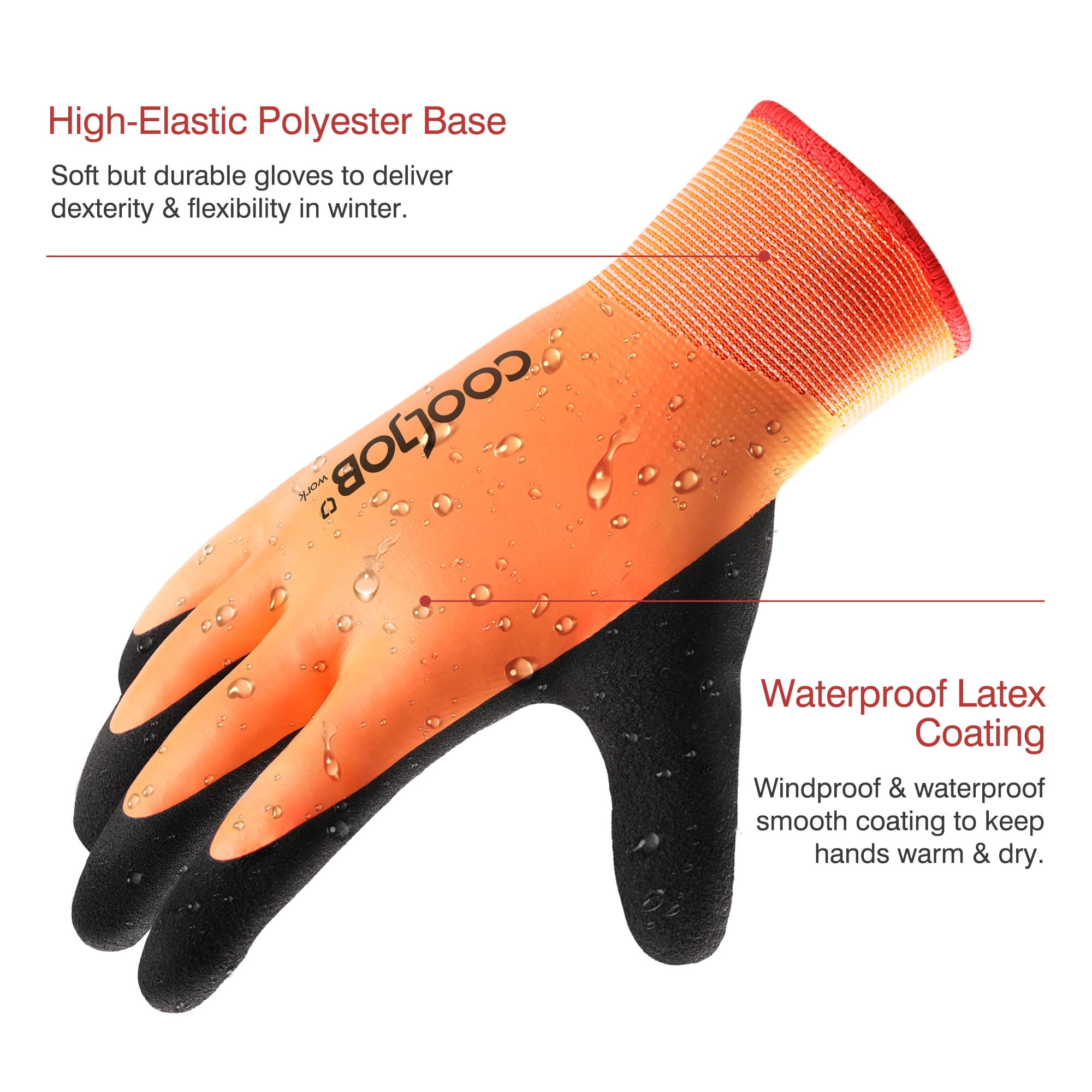 COOLJOB Waterproof Work Gloves for Winter Grip Thermal Work Gloves with Double Coated Latex - Image 3