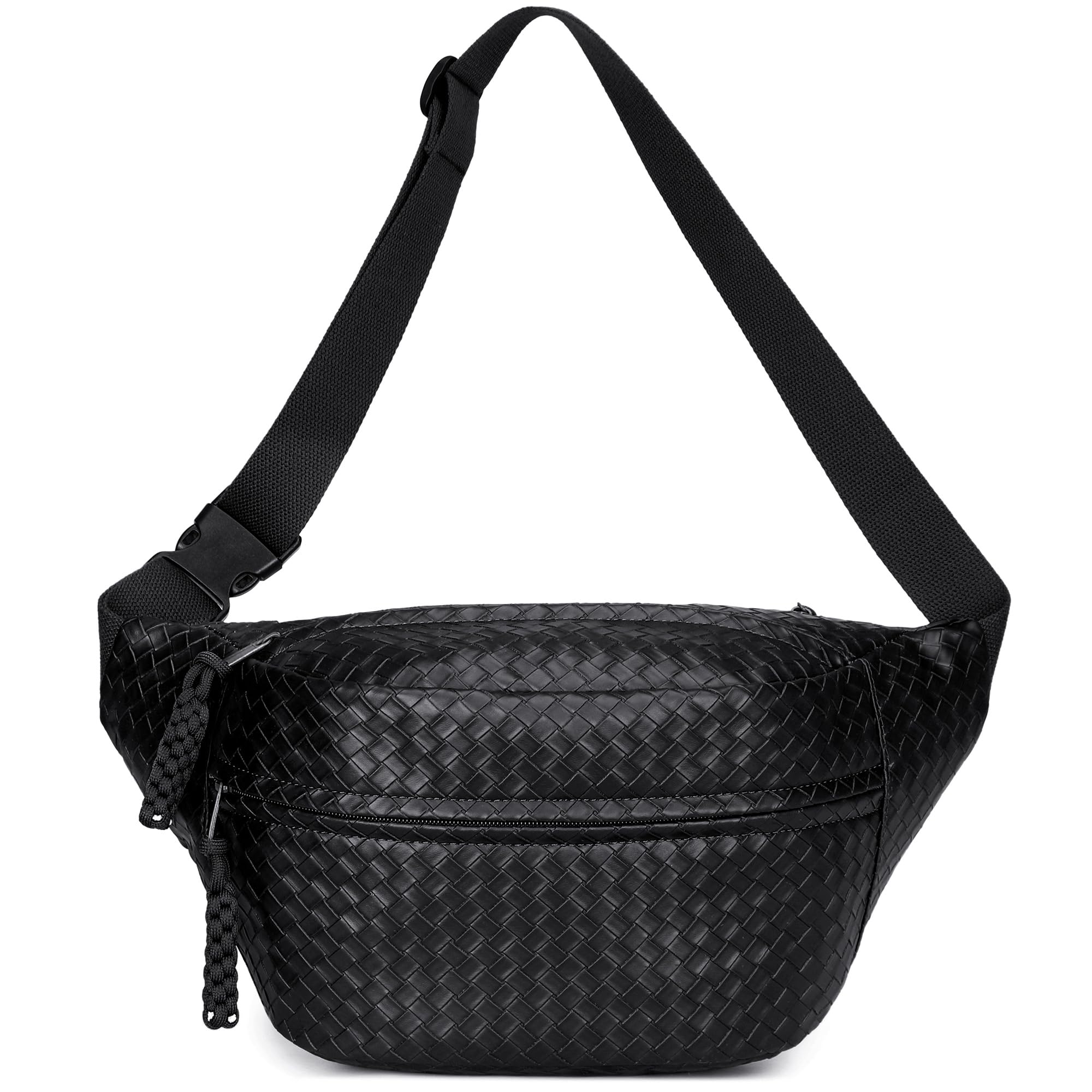 Sling Bag for Women Men,Woven Leather Fashionable Fanny Pack Crossbody Bags with Adjustable Shoulder Strap Chest Packs for Travel Cycling Work Sport