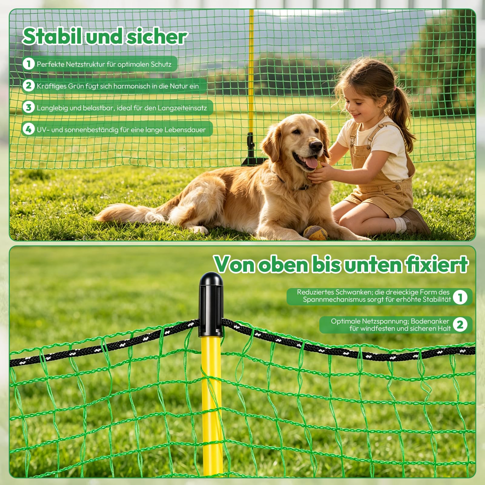 25m Gartennetz Universal Begrenzungszaun 90 cm Hoch | Mobiler Zaun Dunkelgrün Hundezaun Camping Beetschutz für Hasenzaun Garten