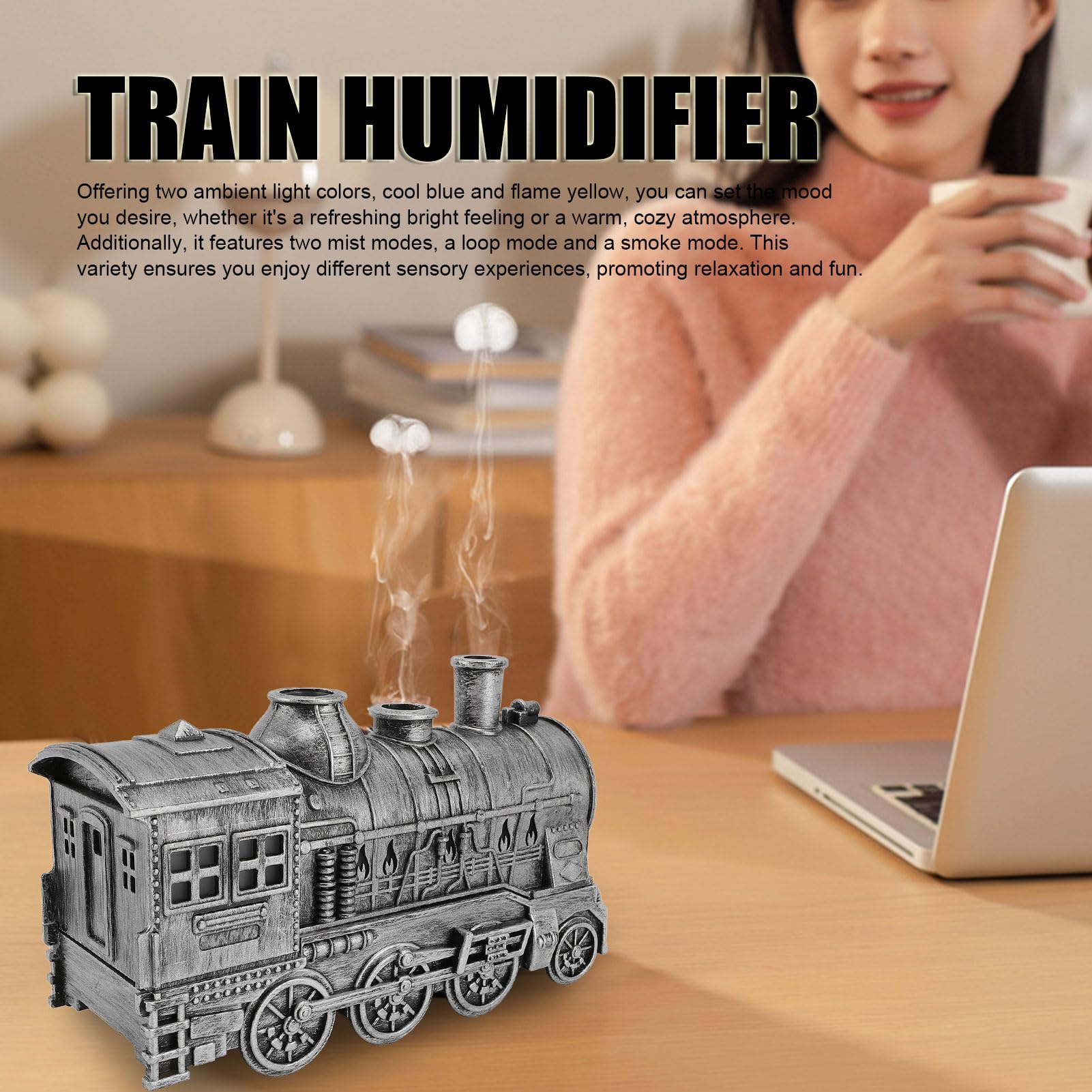 TOPINCN Diffusore per Oli Essenziali Train, 300ml Umidificatore Silenzioso con 2 Modalità Luce e Timer Telecomando per Camera da Letto Ufficio (Spina europea)