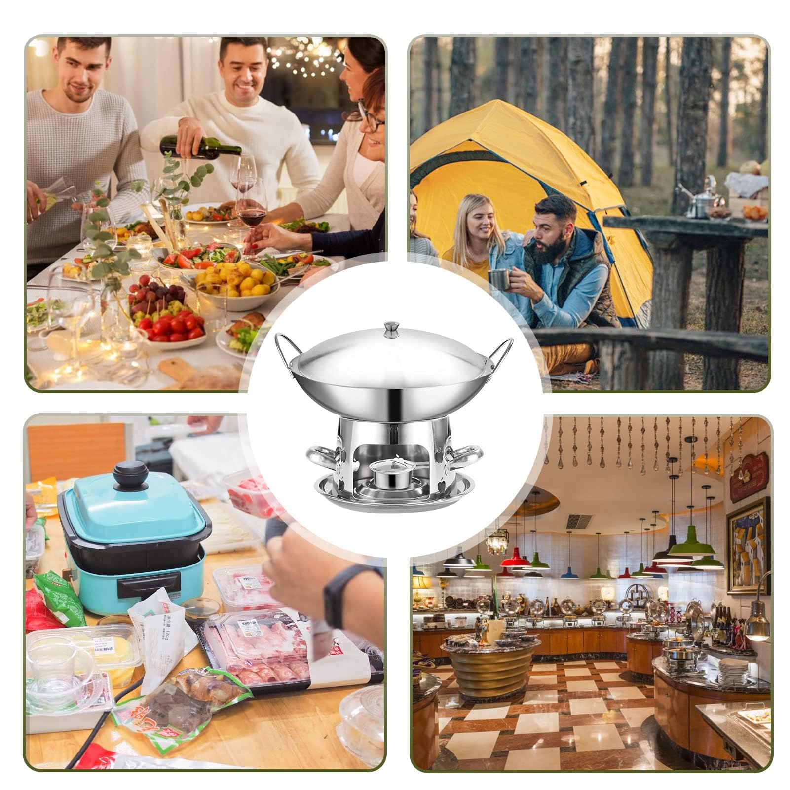 Fondue Chinoise Mini, Multifonctionnel éPais Appareil Fondue Chinoise, Blocs D'Alcool Solide Carburant, FabriquéS En Acier Inoxydable éPais, Puor Camping Et Pique-Nique Usage Domestique (26cm)