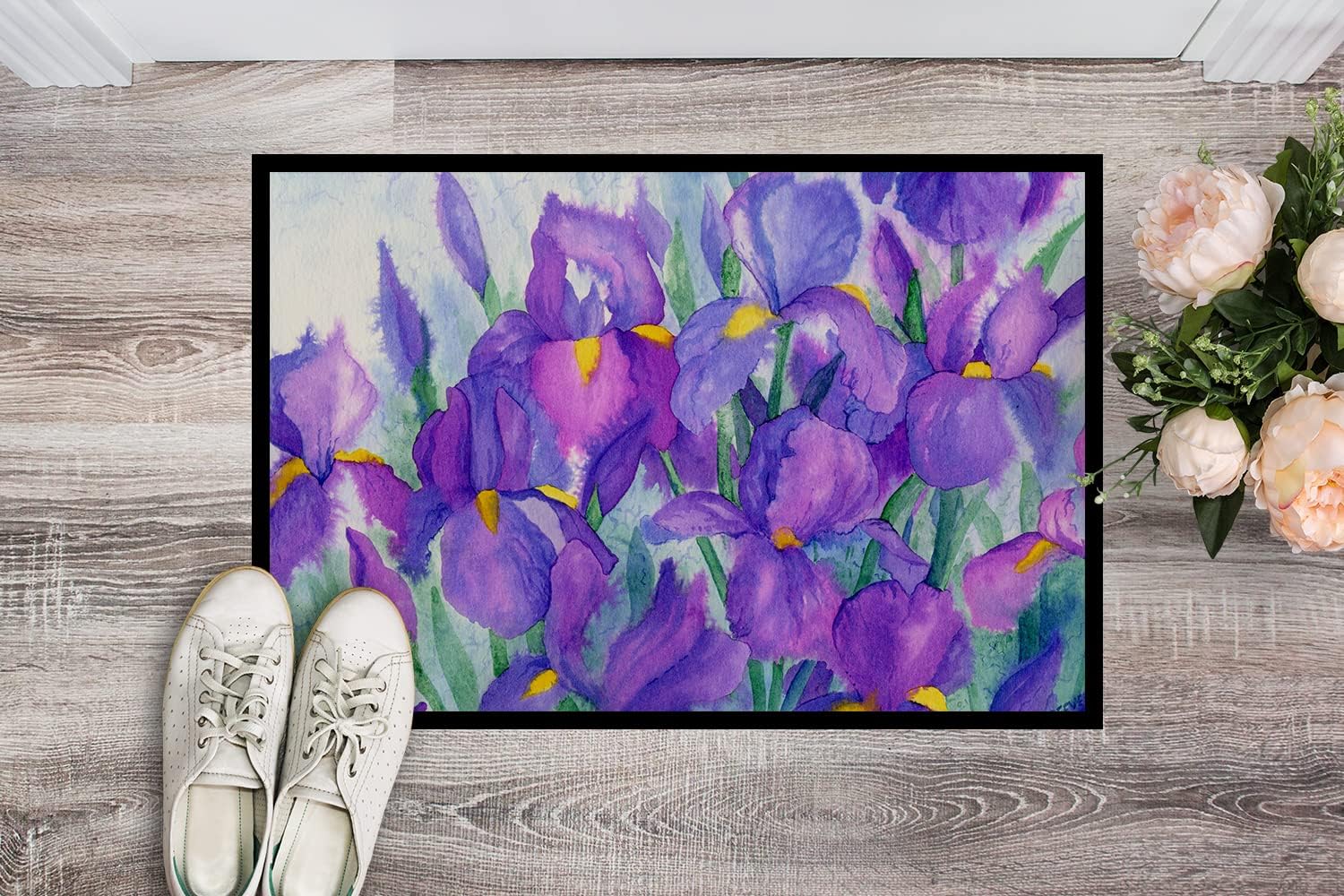 Caroline's Treasures IBD0256JMAT Purple Iris Doormat 24x36 Front Door Mat Indoor Outdoor Rugs for Entryway, Non Slip Washable Low Pile, 24H X 36W