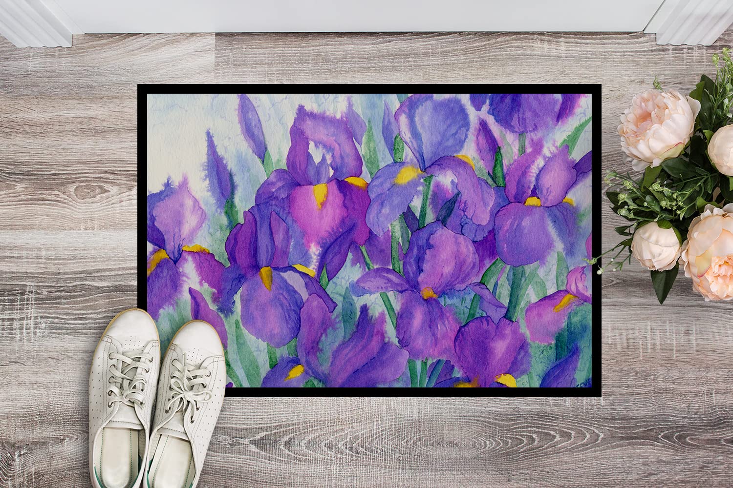 Caroline's Treasures IBD0256JMAT Purple Iris Doormat 24x36 Front Door Mat Indoor Outdoor Rugs for Entryway, Non Slip Washable Low Pile, 24H X 36W