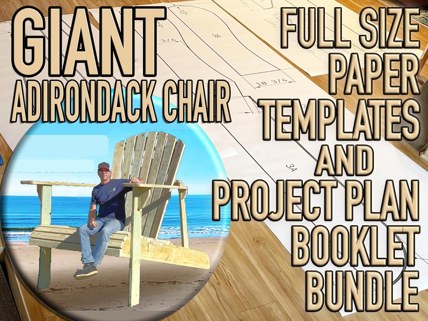 Giant Adirondack Chair Project Plan Booklet with Full Size Paper Templates Bundle– DIY Oversized Outdoor Furniture Made in USA