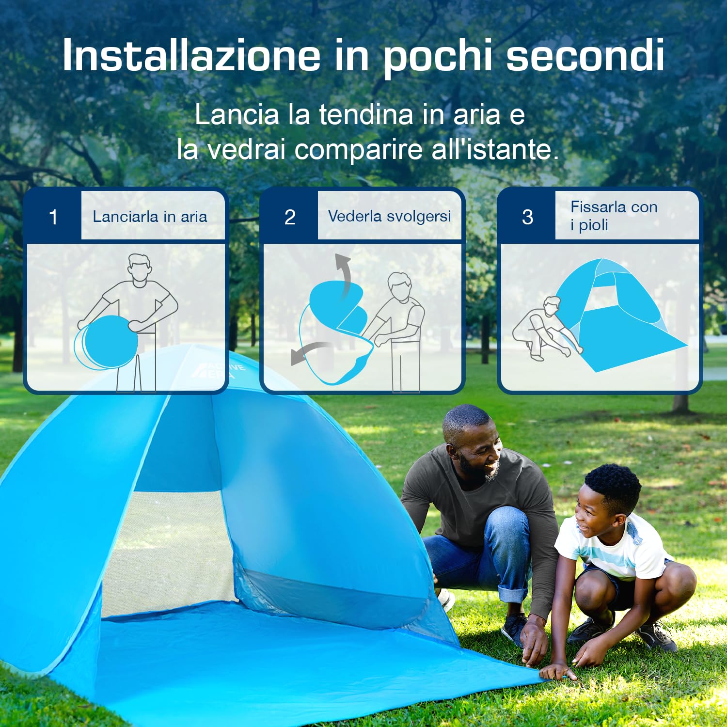 Active Era Tenda da Spiaggia Automontante istantanea - Protezione Solare UPF 50+ Dai Raggi UV - Include Custodia per il Trasporto e Picchetti