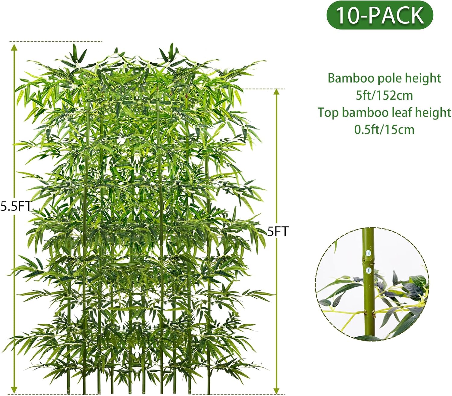 5ft 10 Pack Fake Bamboo, Artificial Bamboo Plants Outdoor, Tall Faux Bamboos Tree for Privacy Covers on Deck and Patio, Decoration for Garden, Yard, Office - Image 4