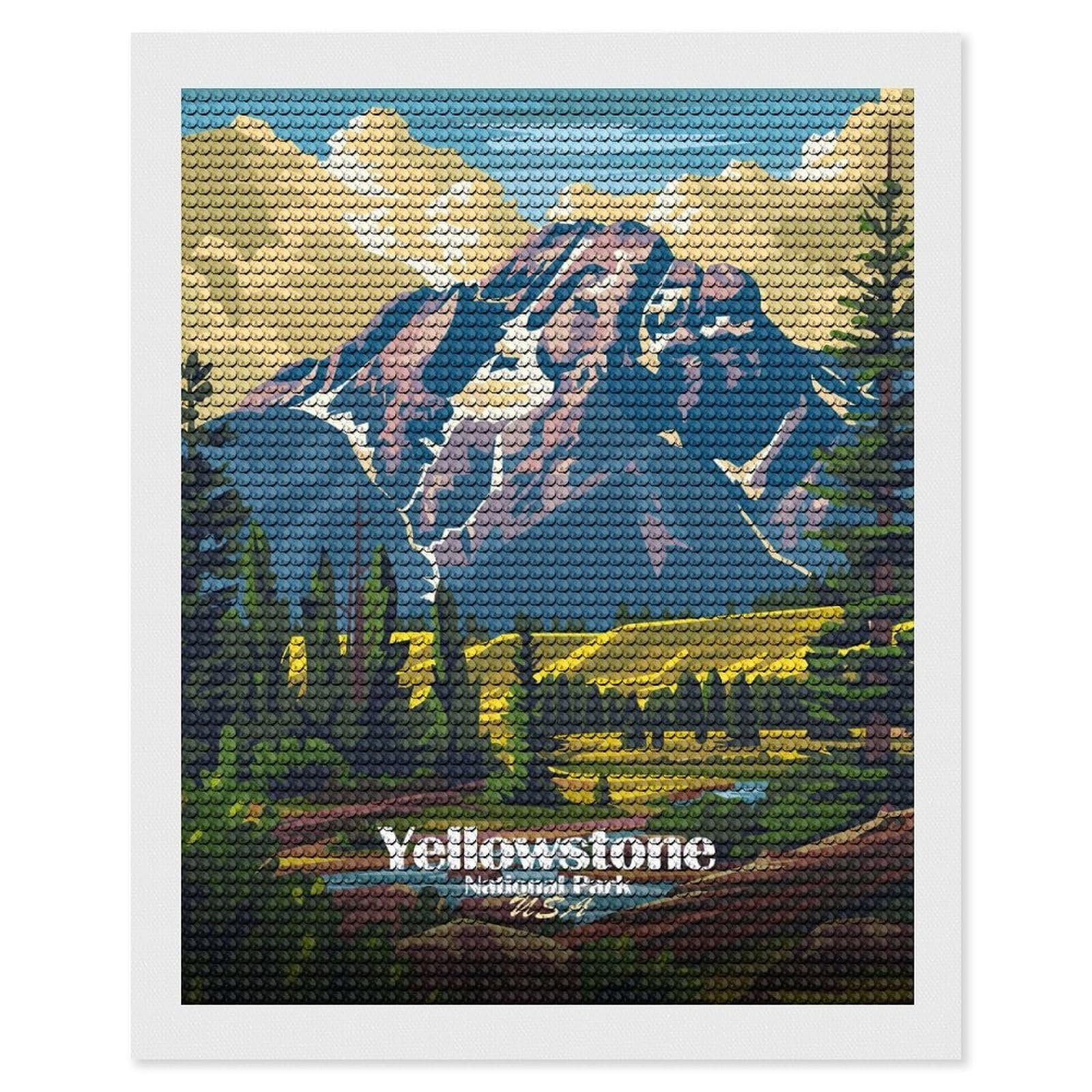 Junmoney Yellowstone National Park Illustration Diamond Painting Kit 16"x20", Easy Handmade Project, Easy to Enjoy, Aesthetic Room Decor, Christmas Gift
