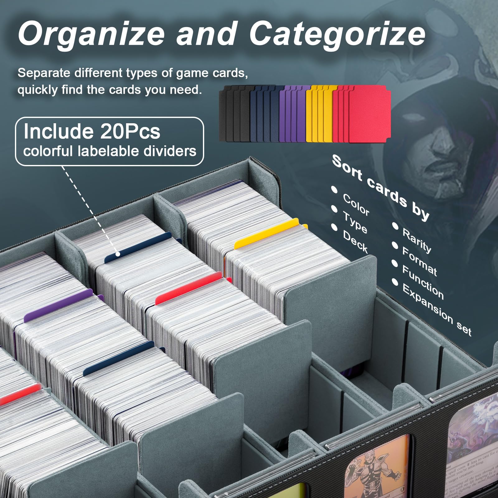 TiMOVO – Boîte De Rangement Magnétique Pour Cartes – Capacité 3000 Cartes Sans Pochette – 20 Séparateurs, 4 Supports – Cuir Synthétique – Noir/violet – Compatible MTG/Yugioh/One Piece