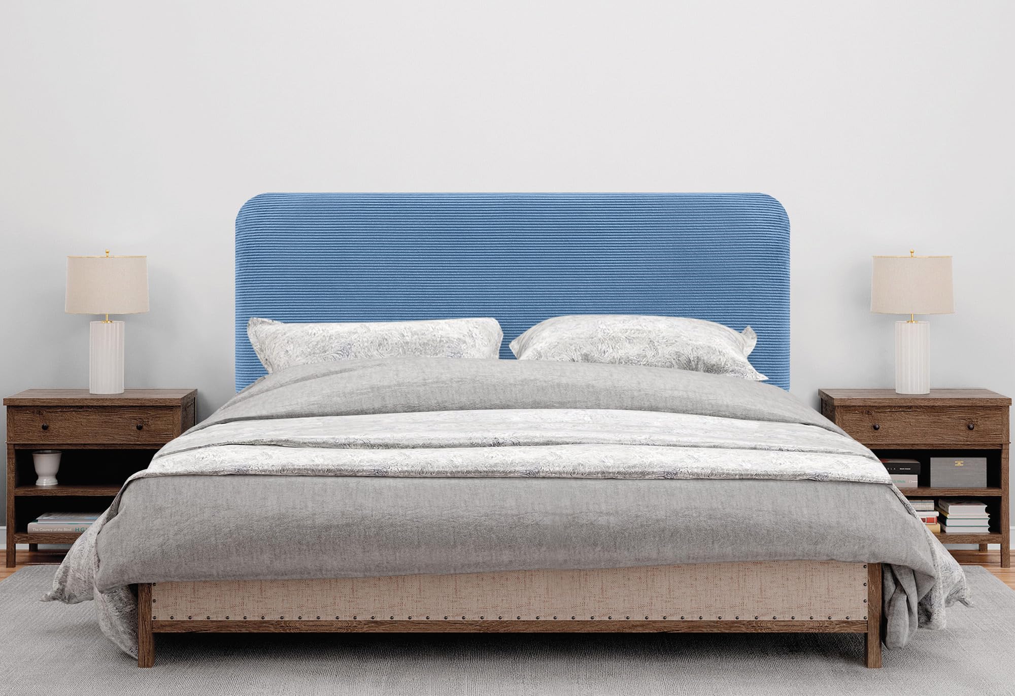 DHOME Testiera Imbottita Liscia Arrotondata in Velluto Premium per Parete Acustica Testate Letto Fonoassorbenti Camera da Letto (Blu, 160cm)