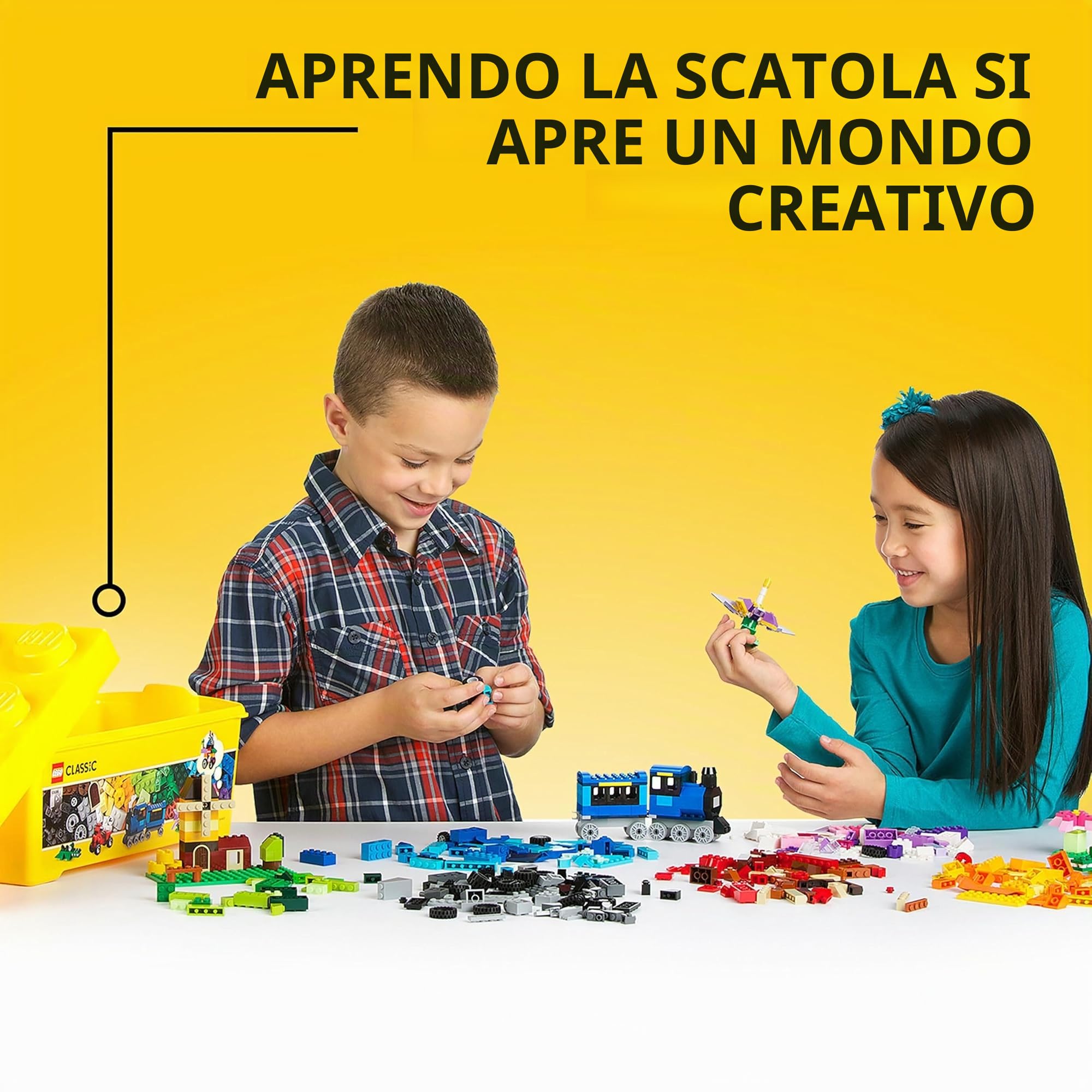 LEGO Classic Scatola mattoncini creativi media + Base bianco (10696 + 11026), Set combinato con scatola portaoggetti e piastra di base