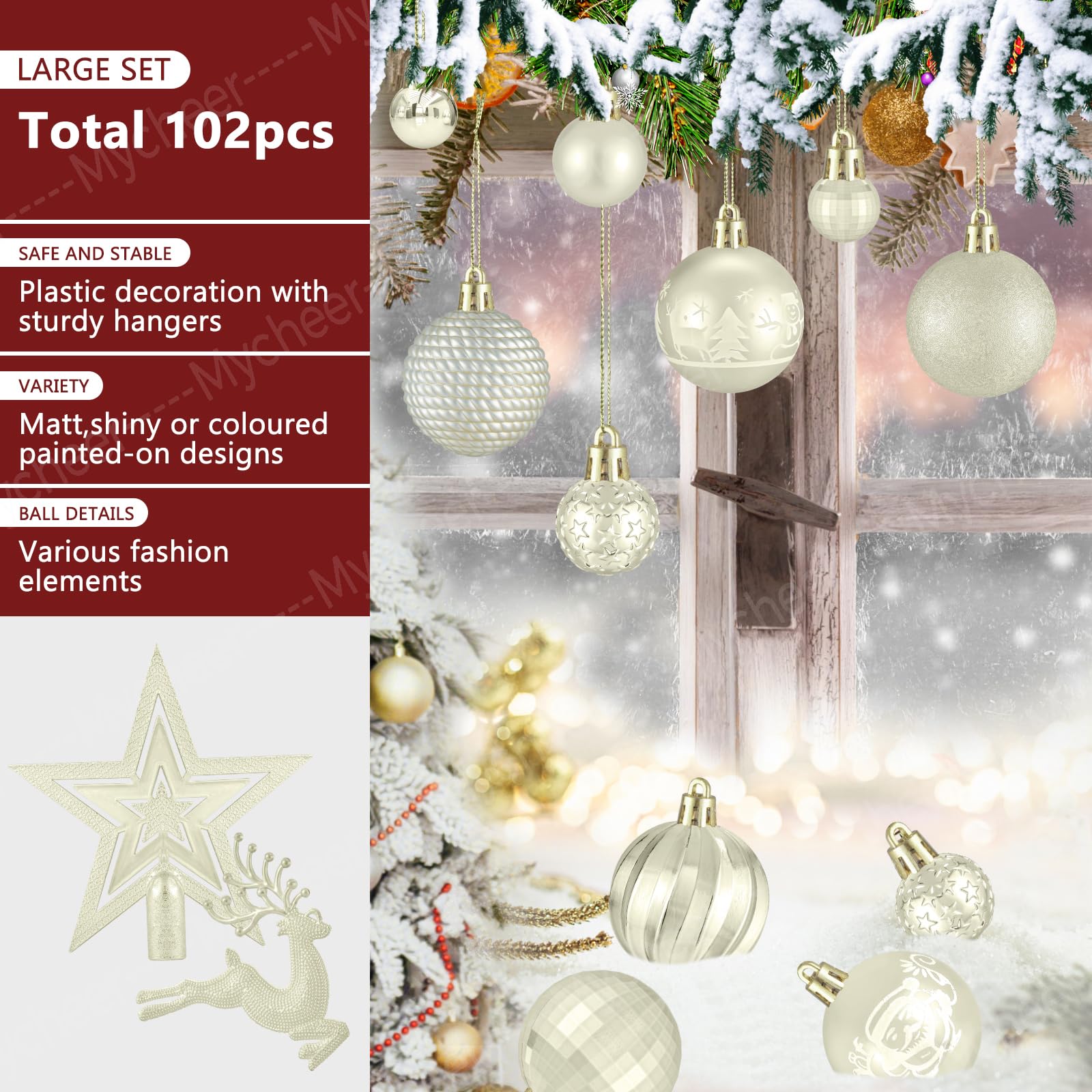 102 Pièces Boules de Noel,Decoration Noel Sapin,Christmas Tree Decoration,Kit Decoration Noel avec Grosse Petite Boule de Noel Boîte à Boules de Noël en Plastique