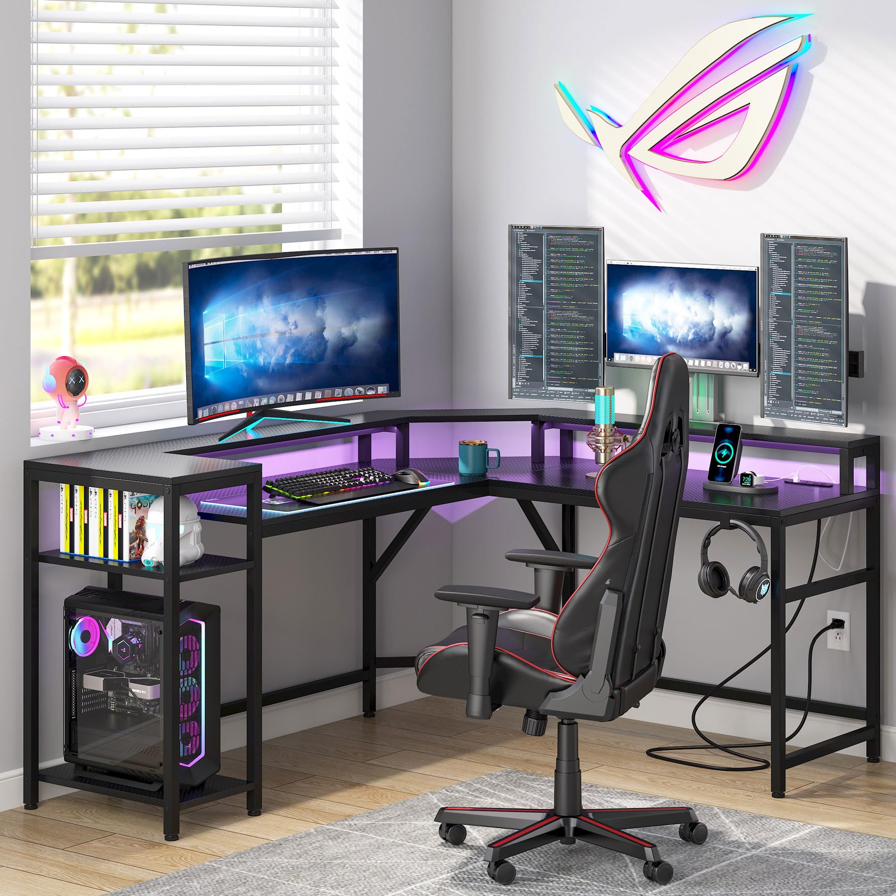 ゲーミングデスク L型コーナーデスク 160cm PCデスク ブラック 収納付き Amazon | Tribesigns l字デスク ゲーミングデスク パソコンデスク 幅