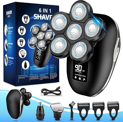 Afeitadora de cabeza para hombres calvos, afeitadora eléctrica para cabeza calva 6D, húmedoseco, impermeable, afeitadora eléctrica para hombre, kit