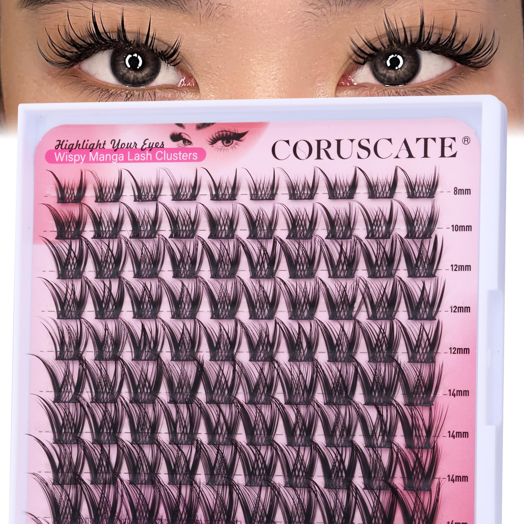 CORUSCATEWispy Cluster Lashes Manga Individual Eyelashes Natural Lashes Individual Cluster CD Curl Eyelash Clusters Spiky Lash Clusters 8-16mm Anime Tatti Lashes Fairy Look