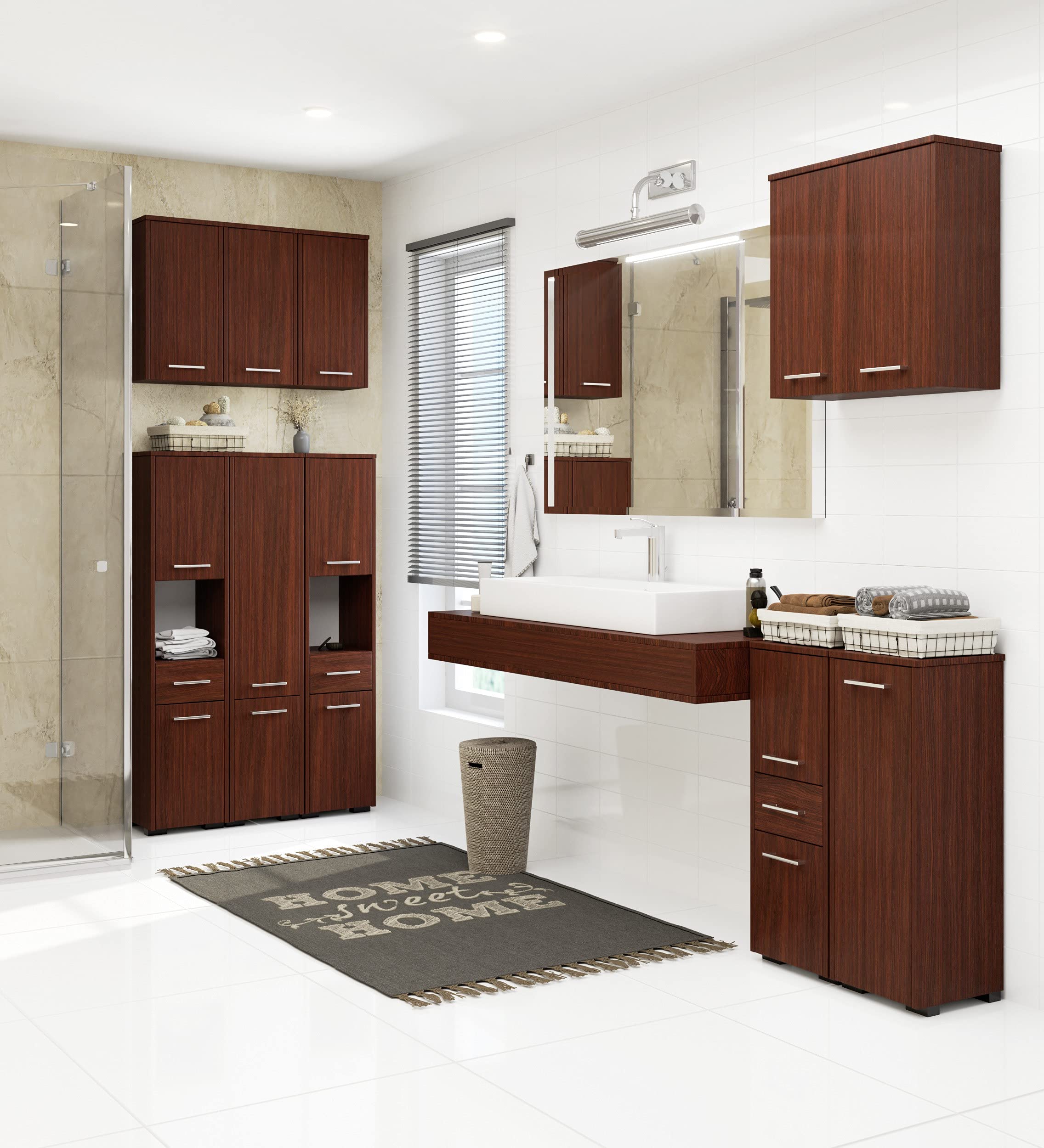 Mobile Alto Bagno 30x140x30 Cm - Con 2 Ante, Cassetto E Ripiano, Bianco - Foto 10