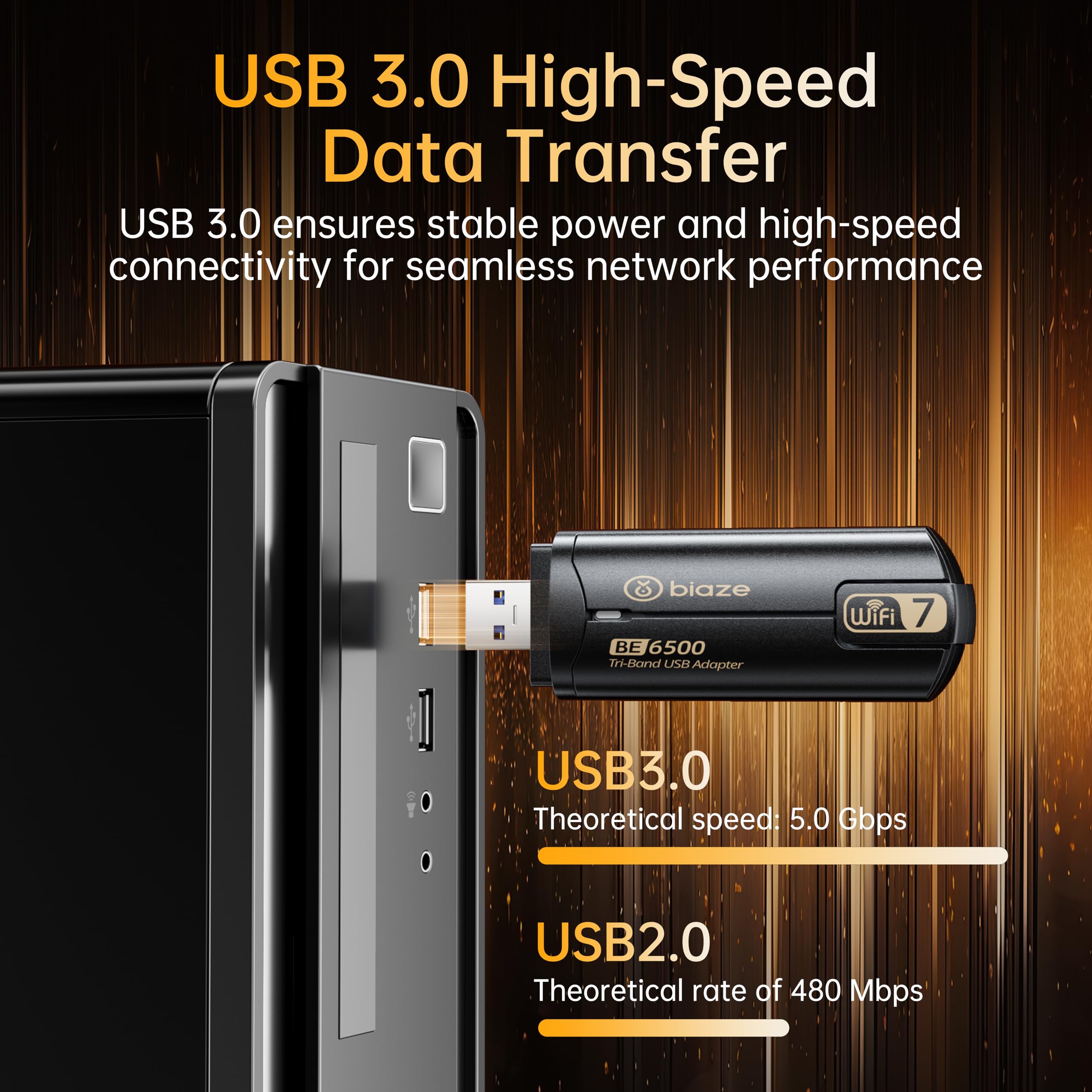 Tarjeta de red inalámbrica WiFi 7, Plug and Play sin quitar el host, USB 3.0, velocidad total de 6500 Mbps, inalámbrica de tres bandas, controlador incluido, compatible con Windows 10/11.