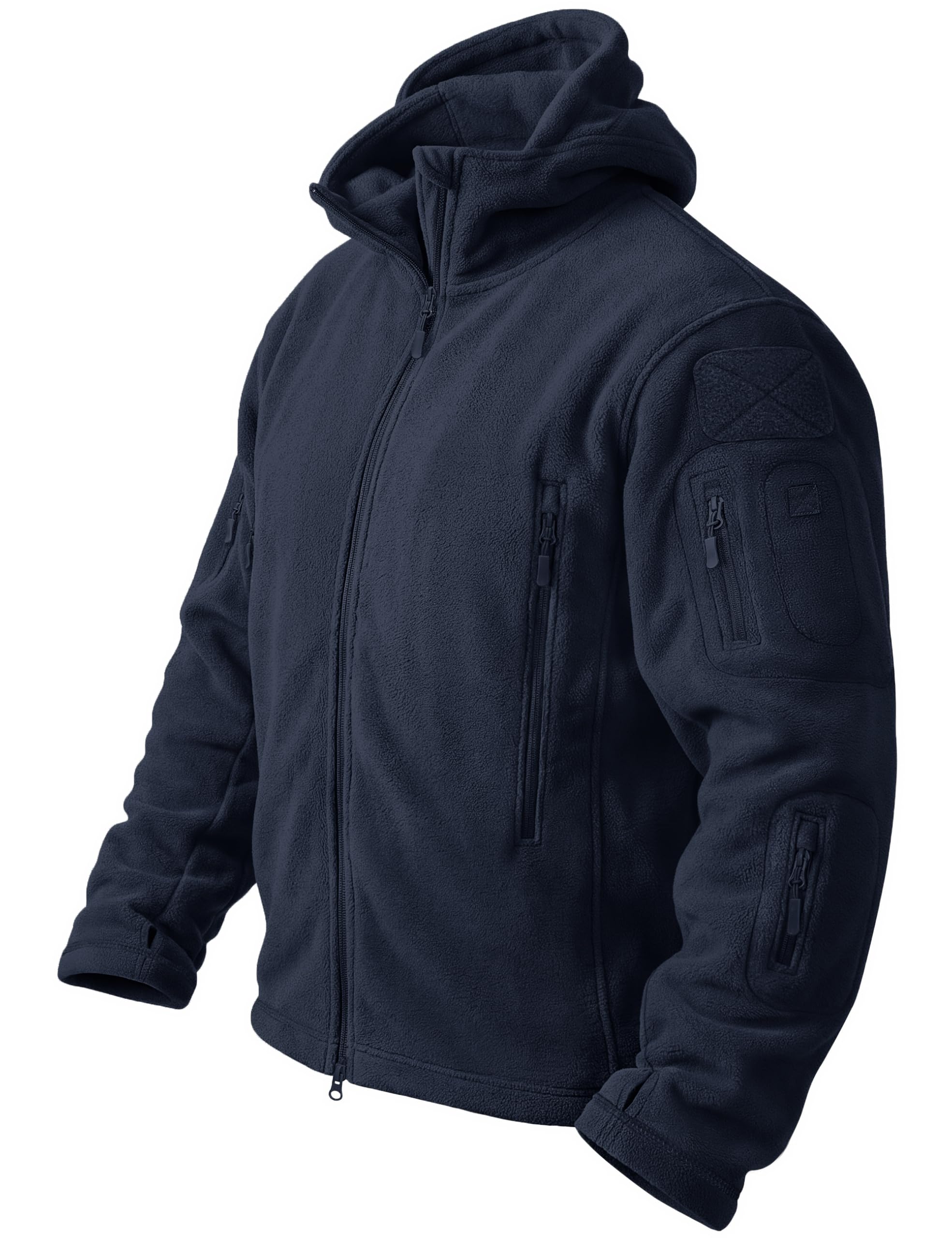 CRYSULLY Men's Tactical Hooded Full Zip Warm Winter Outdoor Fleece Jacket | Warm Soft Fleece, Hooded, Dual‑Pull Full‑Zip, Multiple Zippered Pockets, for Hunting, Tactical Use, Outdoor & Daily Wear