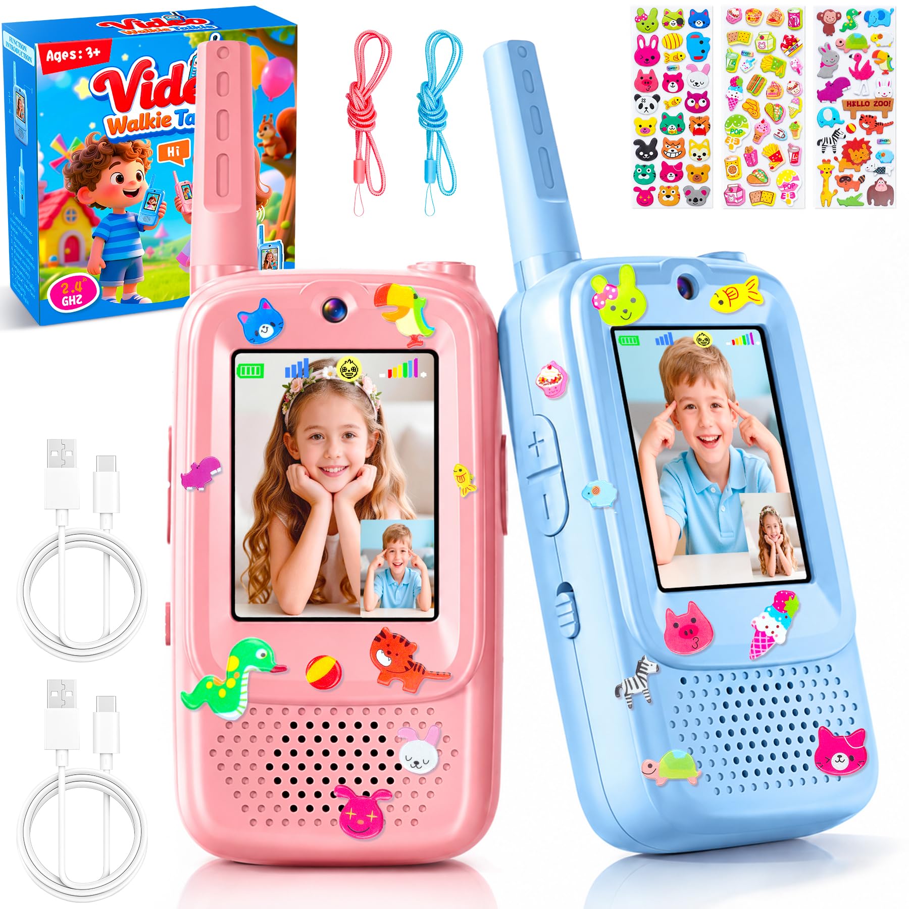 Joynite Walkie Talkie Bambini Ricaricabili,Regalo Bambini,Alte Prestazioni | Walkie-Talkie Video,Giocattoli per Bambini 3-12 Anni,campeggio, regalo di compleanno e Natale,Include Tre Adesivi Fai-da-te