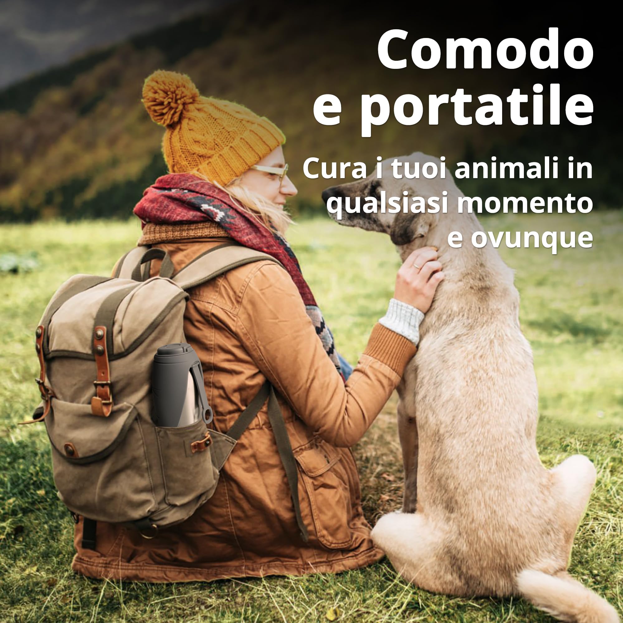 Borraccia Termica per Cani, 750 ml, Doppia Parete, per Passeggiate | 12 h caliente & 24 h frío, Cuenco plegable de silicona, Antifugas, Acero inox 304, Sin BPA, Para perros de todos los tamaños