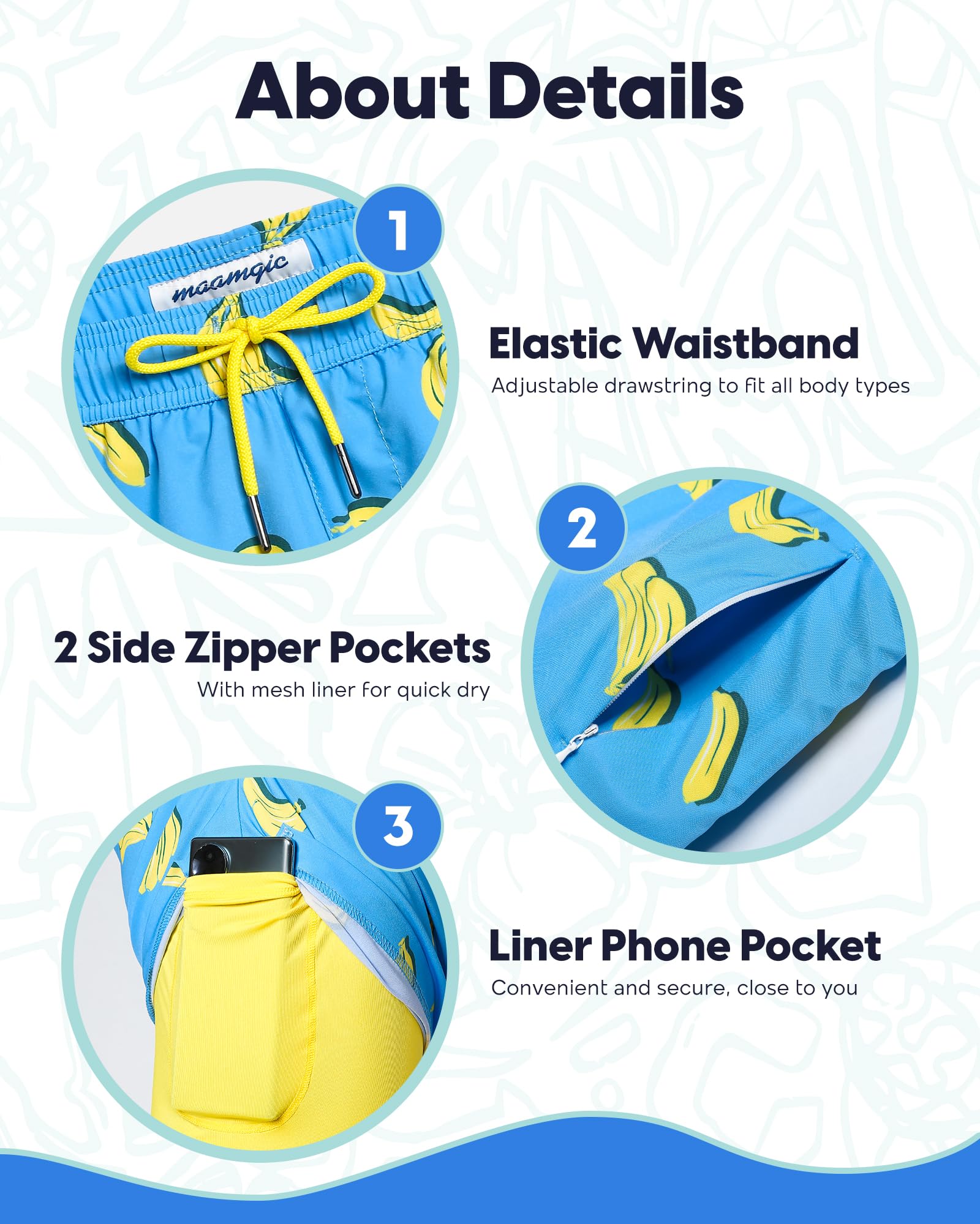 maamgic Traje de baño para hombre de 5.5 pulgadas con forro de compresión, pantalones cortos de secado rápido, traje de baño de playa con bolsillos con cremallera