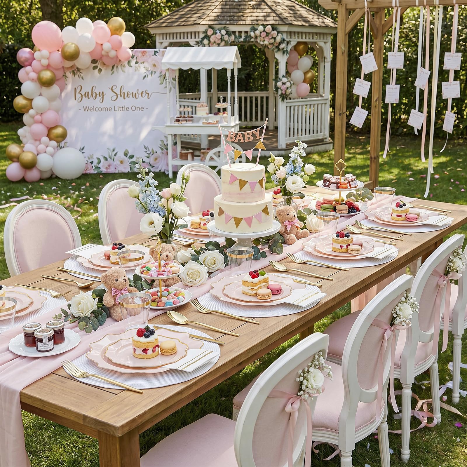 Pink & Gold Disposable Plates - Party Dinnerware -6