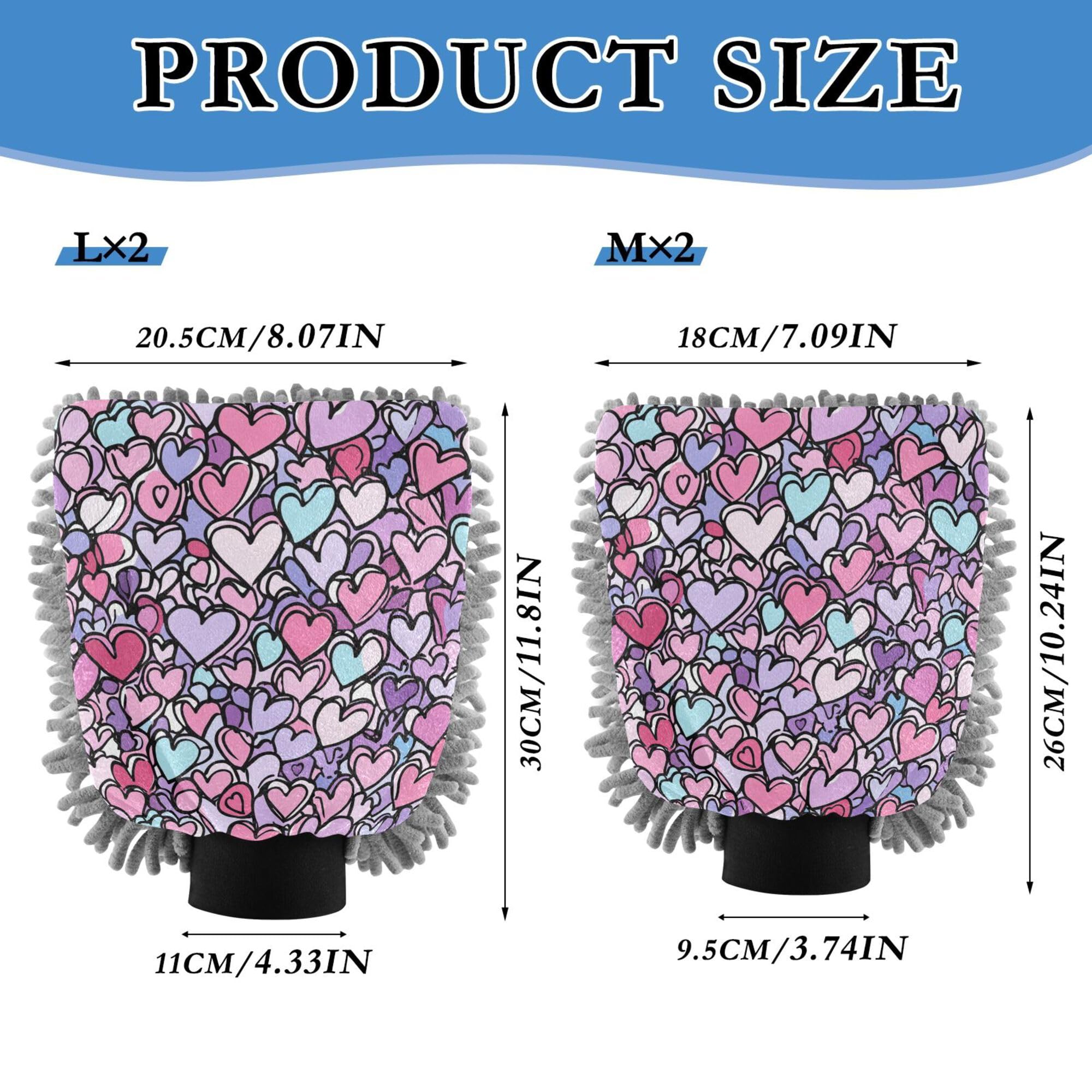 Cartoon Cute Love Hearts Wash Mitt Microfiber 2 Pack Car Washing Gloves Non Scratch Clean Sponges for Hand Brush Cleaning