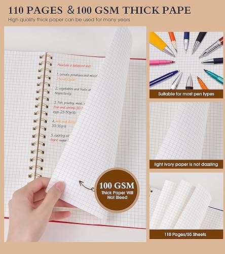 Vista 95 de Cuaderno de papel cuadriculado, cuaderno en espiral de 8.5 x 11 pulgadas, cuadernos de cuadrícula grande A4 para mujeres y hombres, papel gráfico