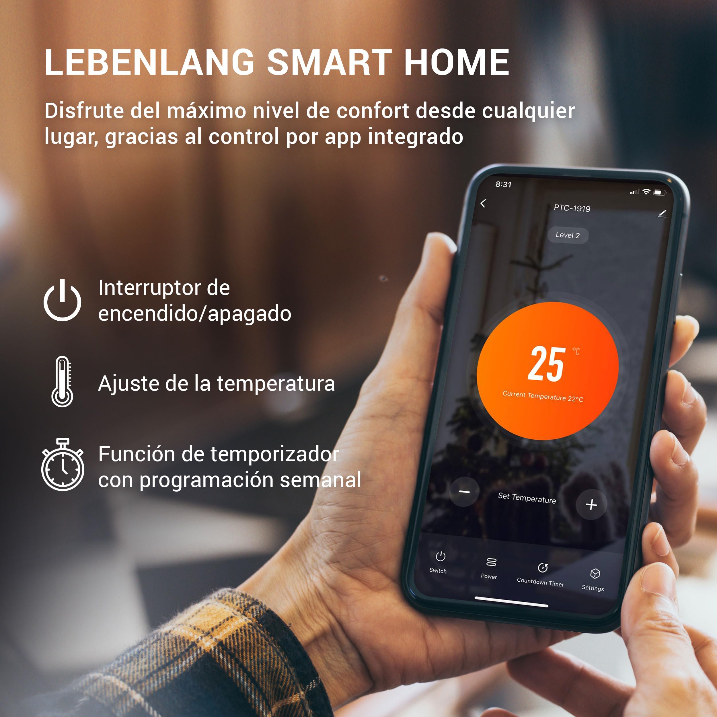 LEBENLANG Calefactor ceramico & Silencioso 2000W - Control App & WiFi