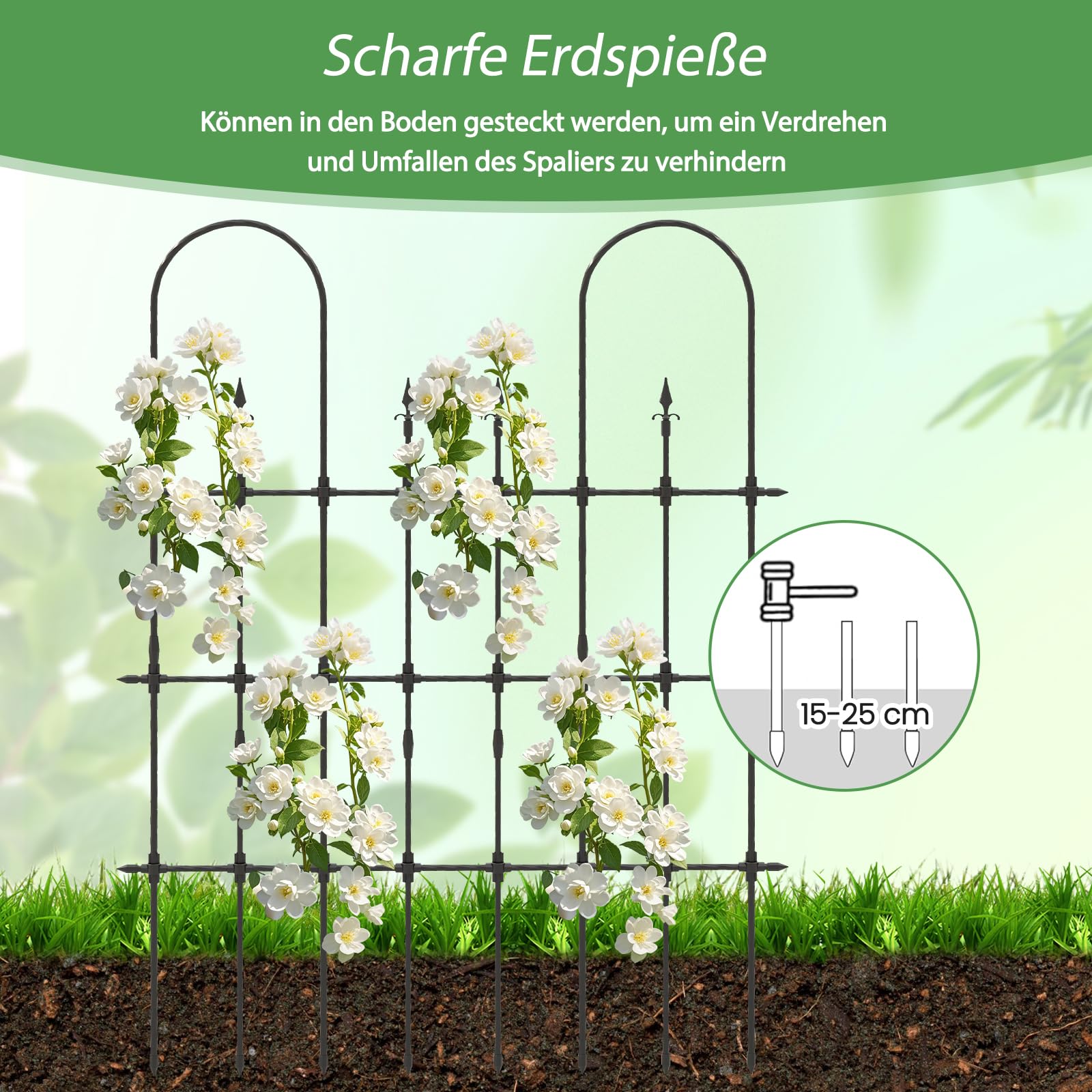 RELAX4LIFE Rankgitter Metall, 146 x 186 cm, Rankhilfe Garten, Gartenspalier für Kletterpflanzen, U-förmiges Spalier zum Stecken, Rosengitter rostfrei für Rosen, Efeu, Tomaten, Gartenzaun deko, Schwarz