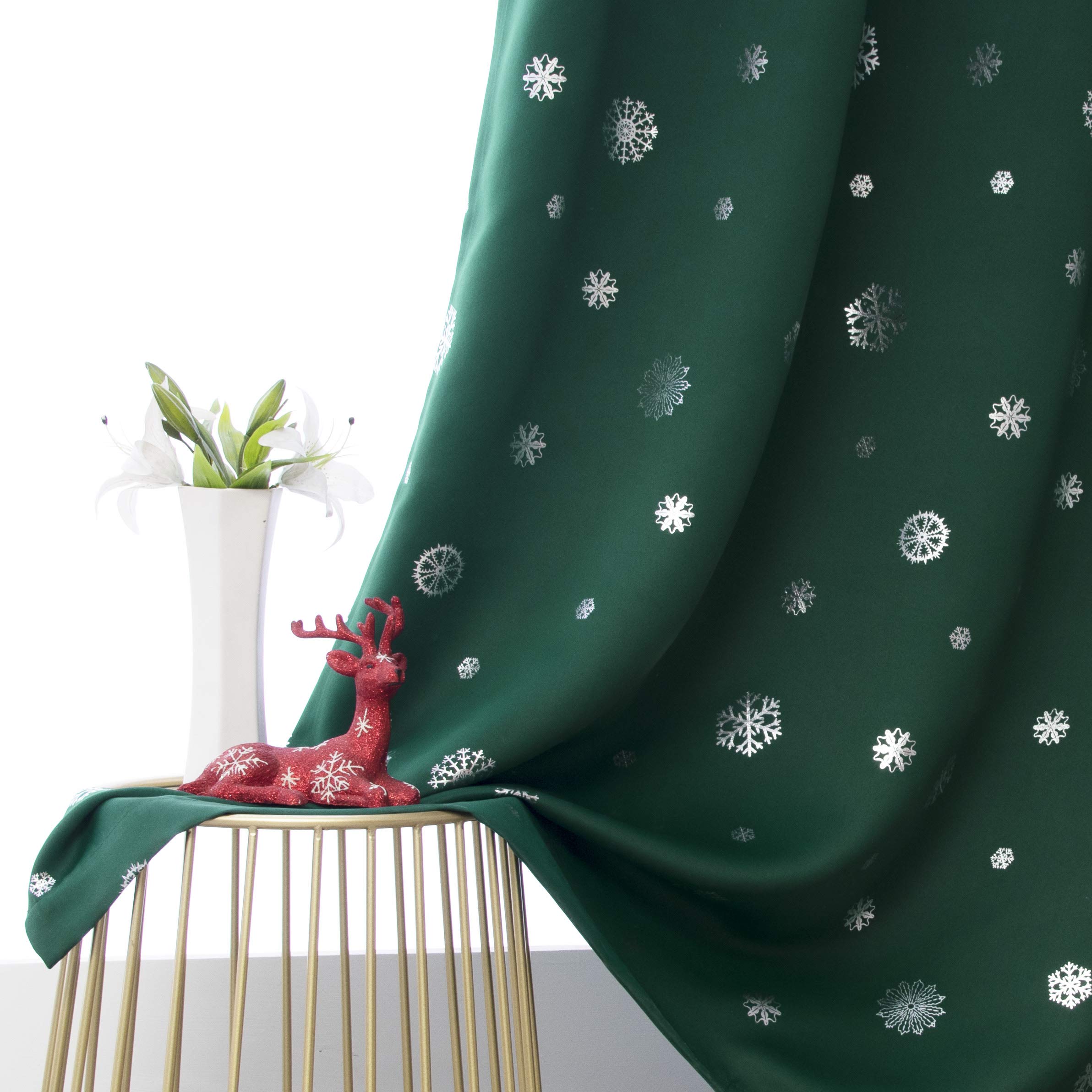 LORDTEX Snowflake Foil Print Christmas Curtains for Living Room and Bedroom - Thermal Insulated Blackout Curtains, Noise Reducing Window Drapes, 52 x 84 Inches Long, Evergreen, 2 Curtain Panels