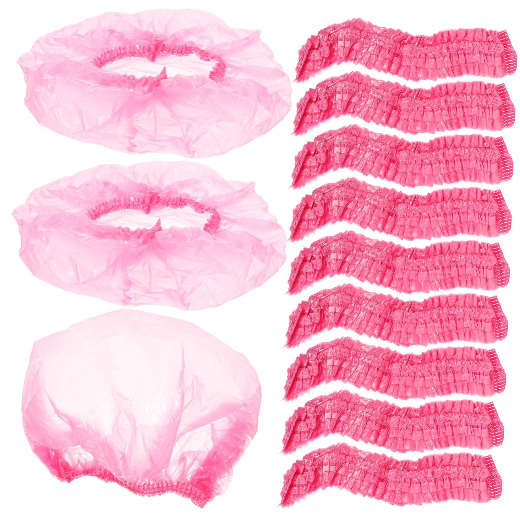 FRCOLOR Einweg Duschhauben zum Schutz der Haare Rosa für Damen aus Kunststoff 500 Stück Große Elastische Badekappen Beim Kochen und Reisen