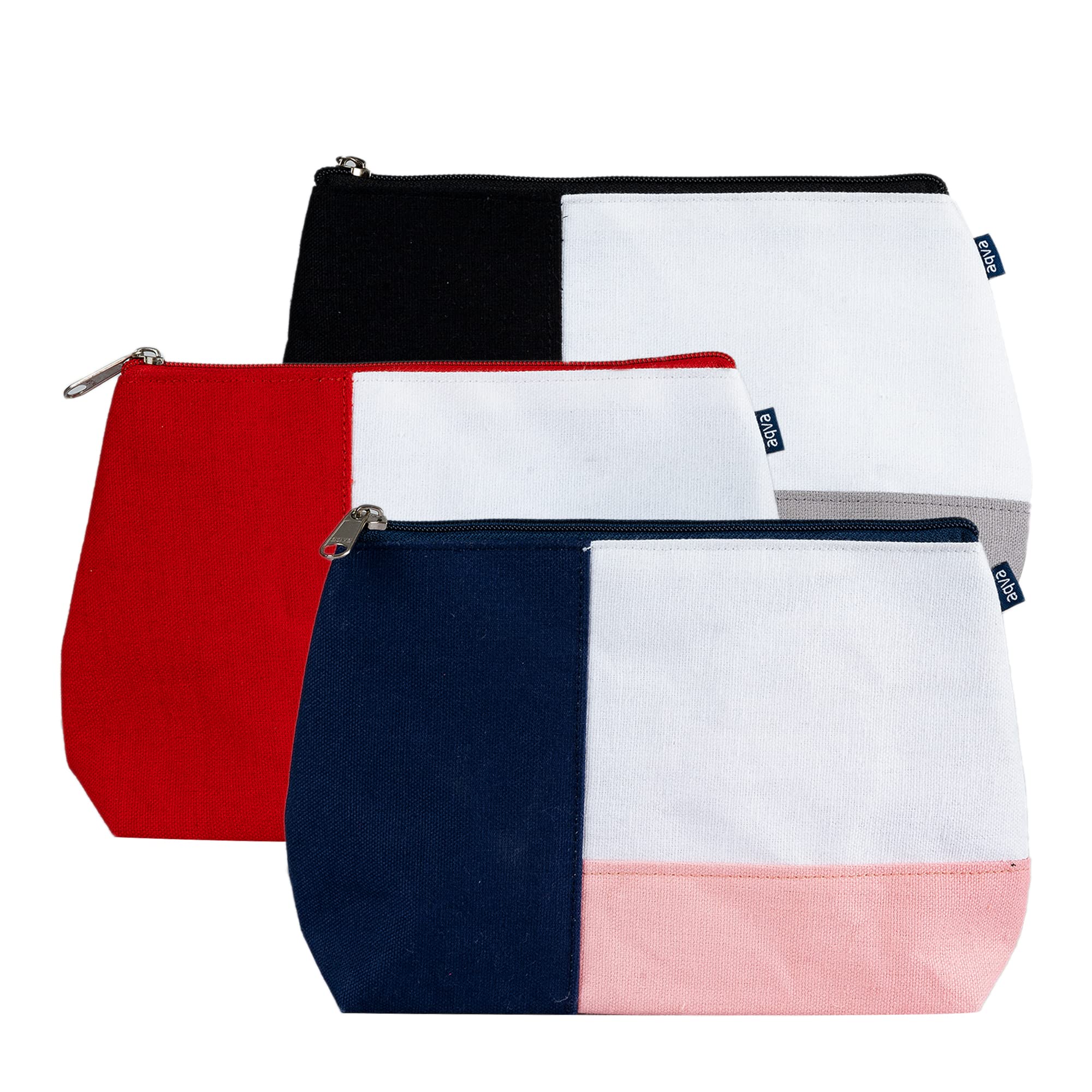 AQVA Pack of 3 Laminated Cotton Canvas Pouch, Cosmetic Makeup Bag, Multi-Function Travel Bag, Coin Purse, Toiletry Bags for Women & Men (Multi Colour)-image-27