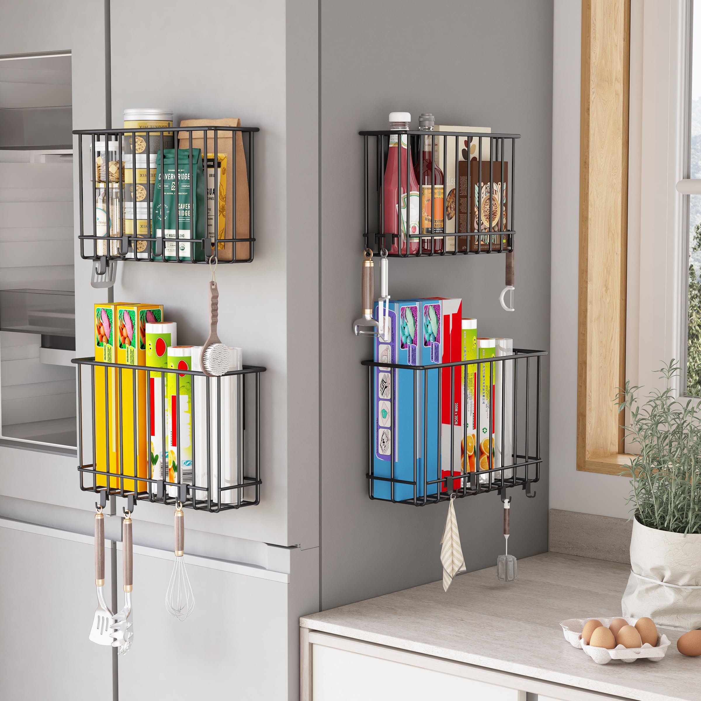 Ornestia Küchenschranktür-Aufbewahrungsbox, 4 Stück Selbstklebender/magnetischer Organizer für Küchenschränke, ohne Bohren, Schrank,Badezimmer,Kühlschrank Krimskrams Aufbewahrung(4 Stück – schwarz) Küche, Haushalt & Wohnen