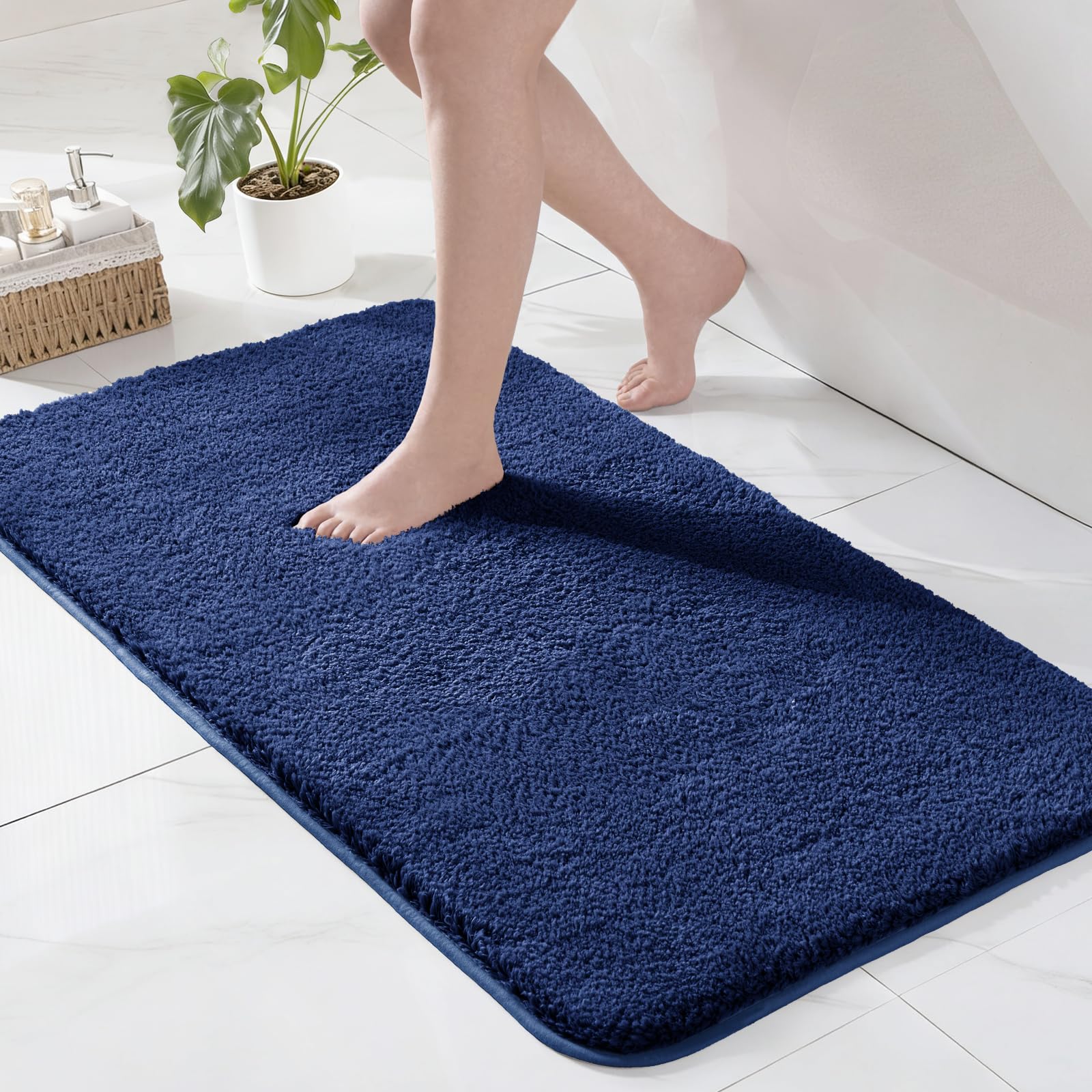 Exclusivo Mezcla Microfiber Bath Mat 60x120 CM, Extra Soft Non-Slip Super Absorbent Bathroom Mats, Machine Washable Quick Dry Bath Rugs for Bathroom Floor, Shower, Home Decor, Solid Navy Blue