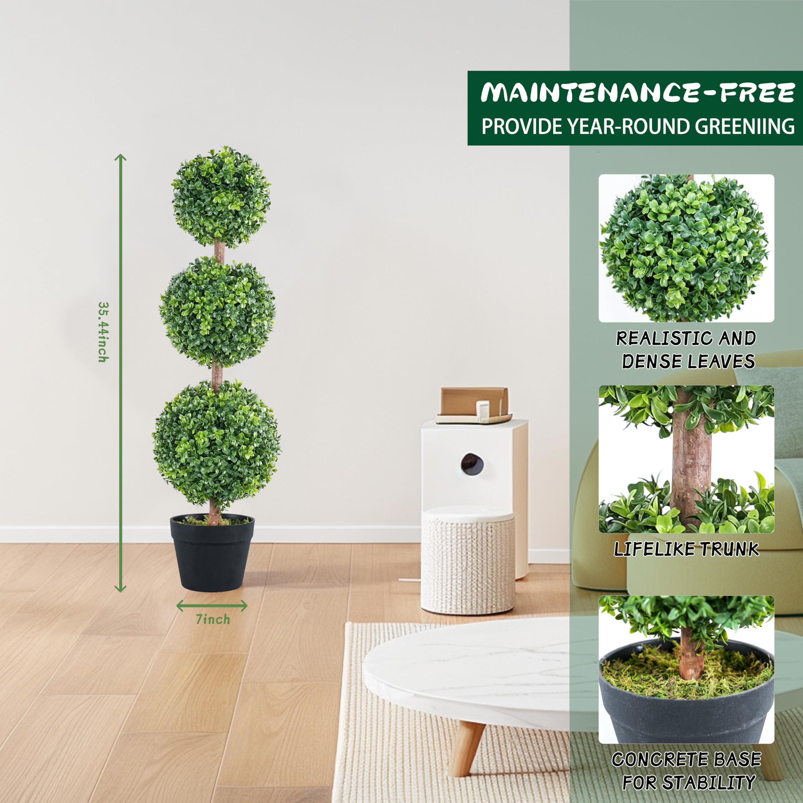 smfbegl 3ft. Artificial Triple Ball Boxwood Topiary Tree (Indoor/Outdoor)