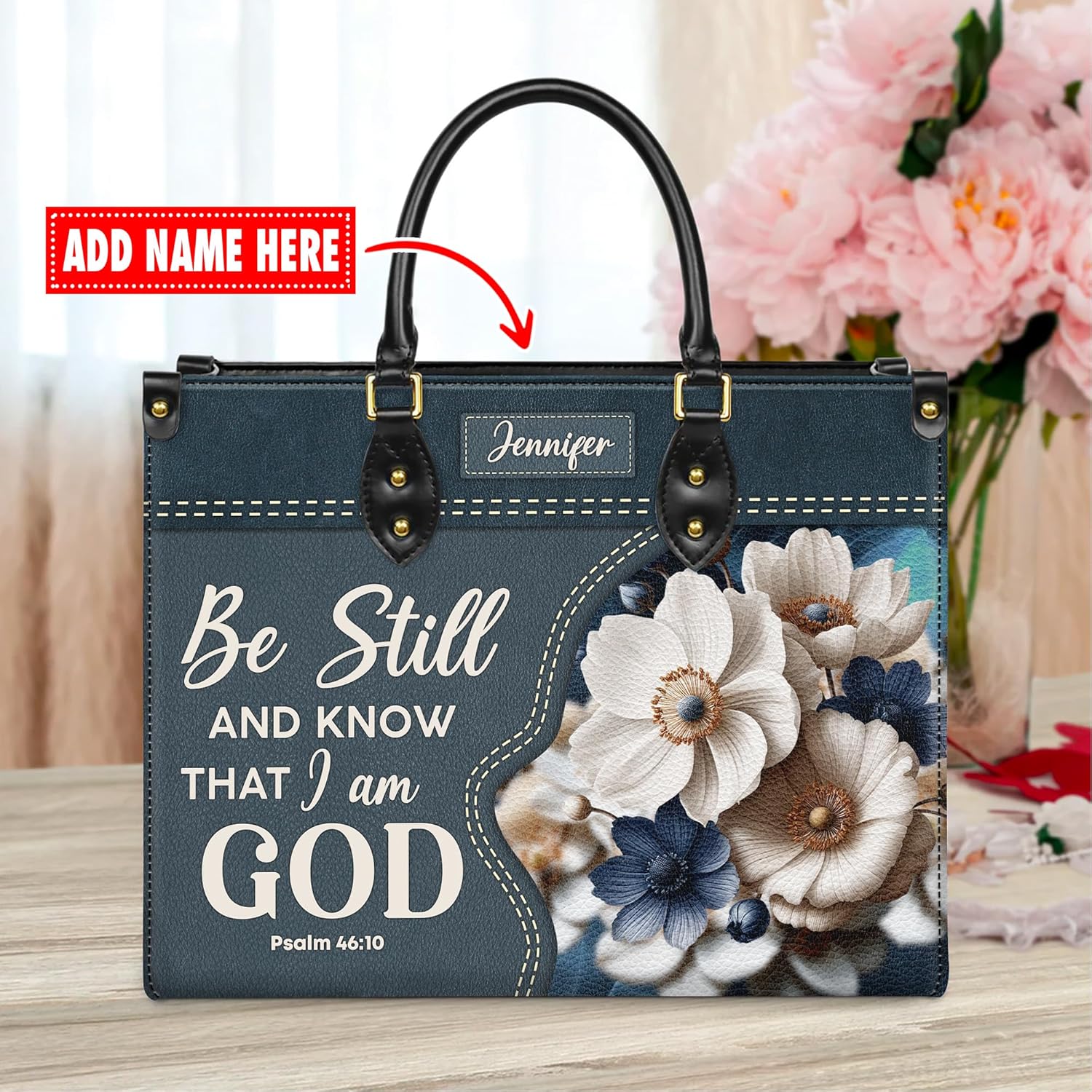Personalized Leather Handbag with Your Name and Zipper, Perfect Gifts for Christian Women - Mother's Day Gifts for Mom