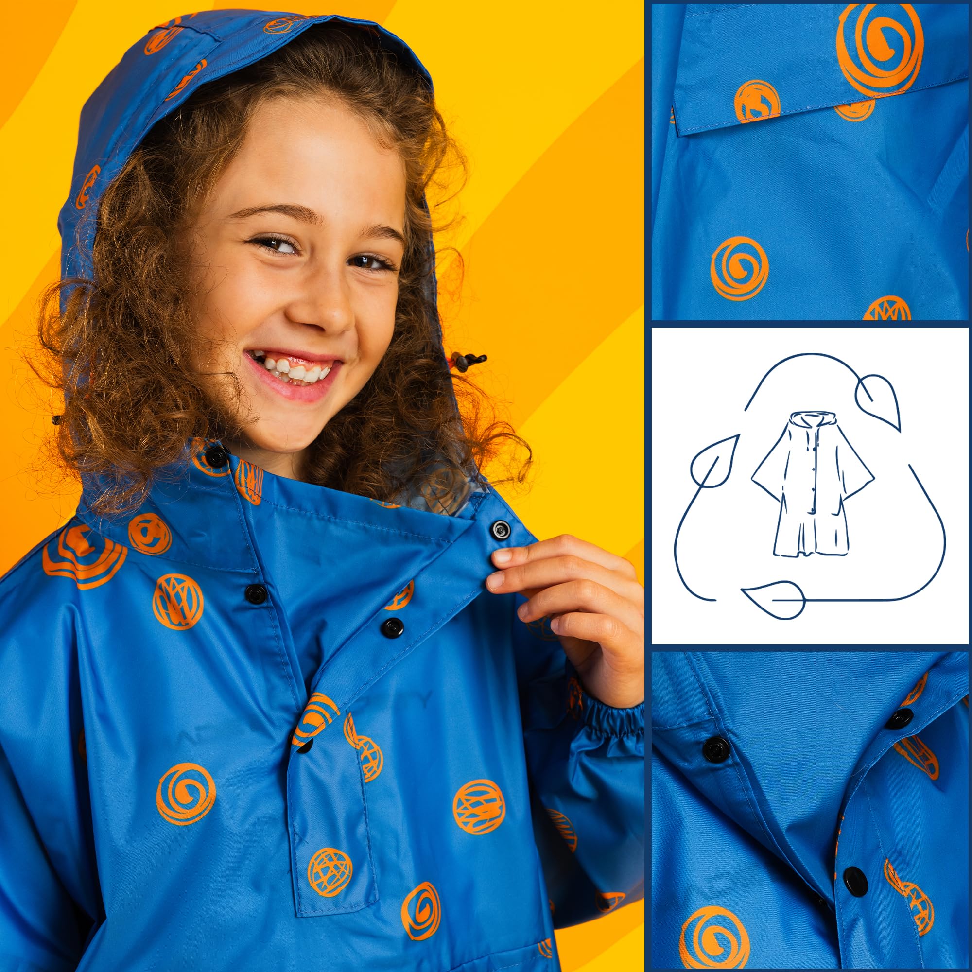 Jubi® Poncho de pluie enfant | 100% polyester recyclé, imperméable, léger, respirant et coupe-vent | Idéal pour les aventures en plein air