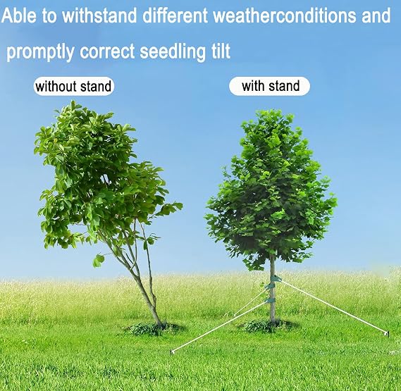 3 Pcs 12 Inch Heavy Duty Steel Tree Stake Kits, Tree Stakes and Supports for Young Trees Against Bad Weather Leaning Tree Anchor Straightening Kit, Bonus Tree Straps & Rope for Anchoring