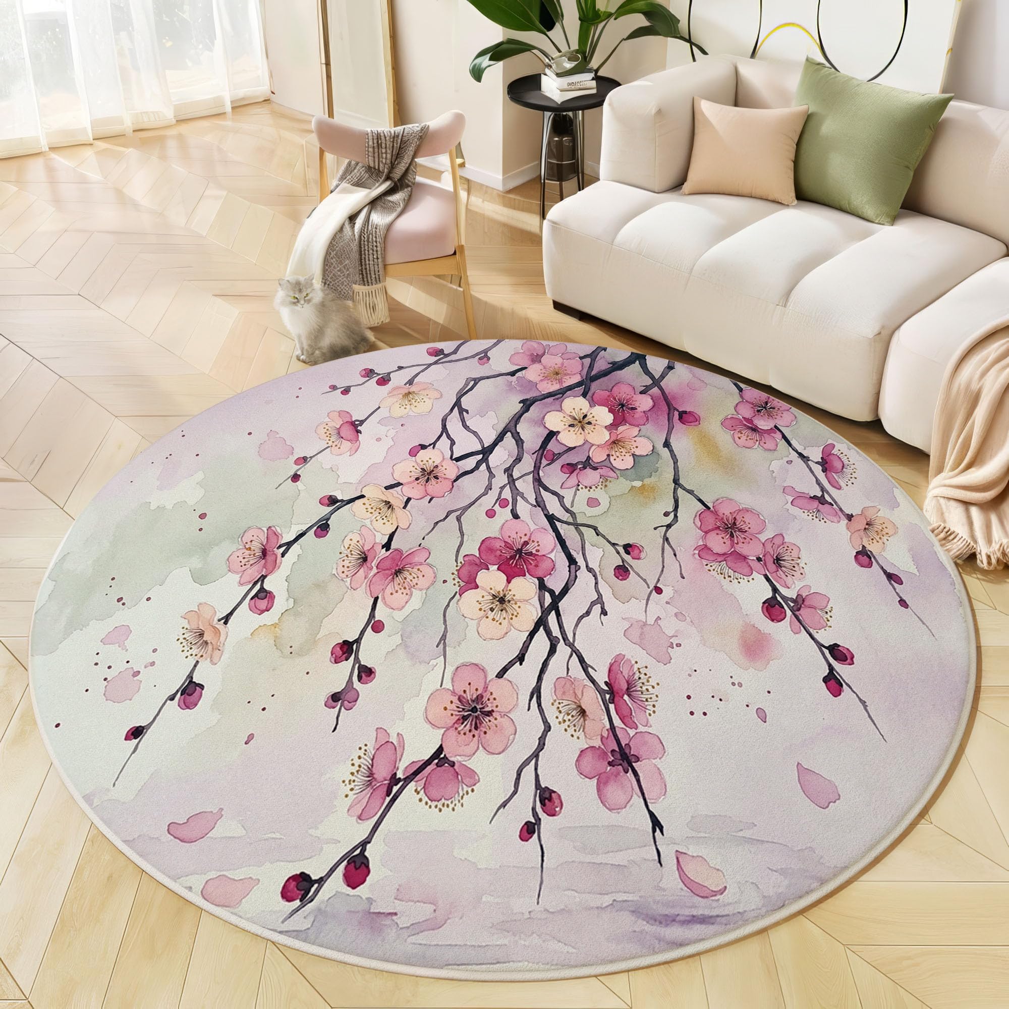 Tapis Nouvelles Fleurs Aquarelles De Style Chinois Rond 100cm