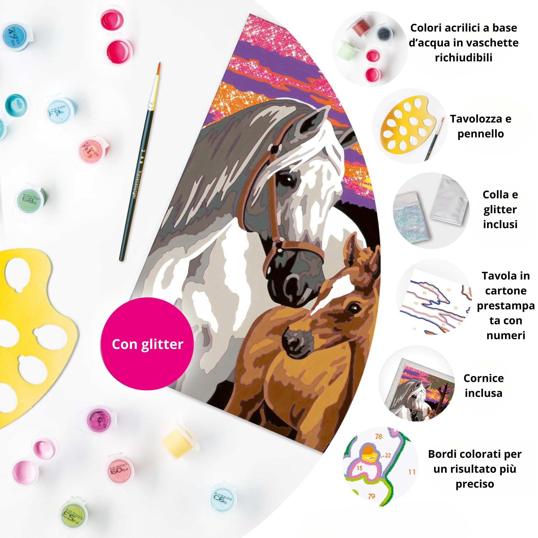 Ravensburger - Creart Serie D: Cavalli Al Tramonto | Dipingere Con I Numeri Bambini 18x24cm | Giochi Creativi Bambina 9 Anni | Giochi Bambini 9 Anni O Più | Creart 9 Anni