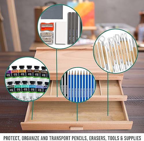 Miniatura 6 de U.S. Art Supply Caja de almacenamiento de 3 cajones para artistas, bolígrafos y marcadores